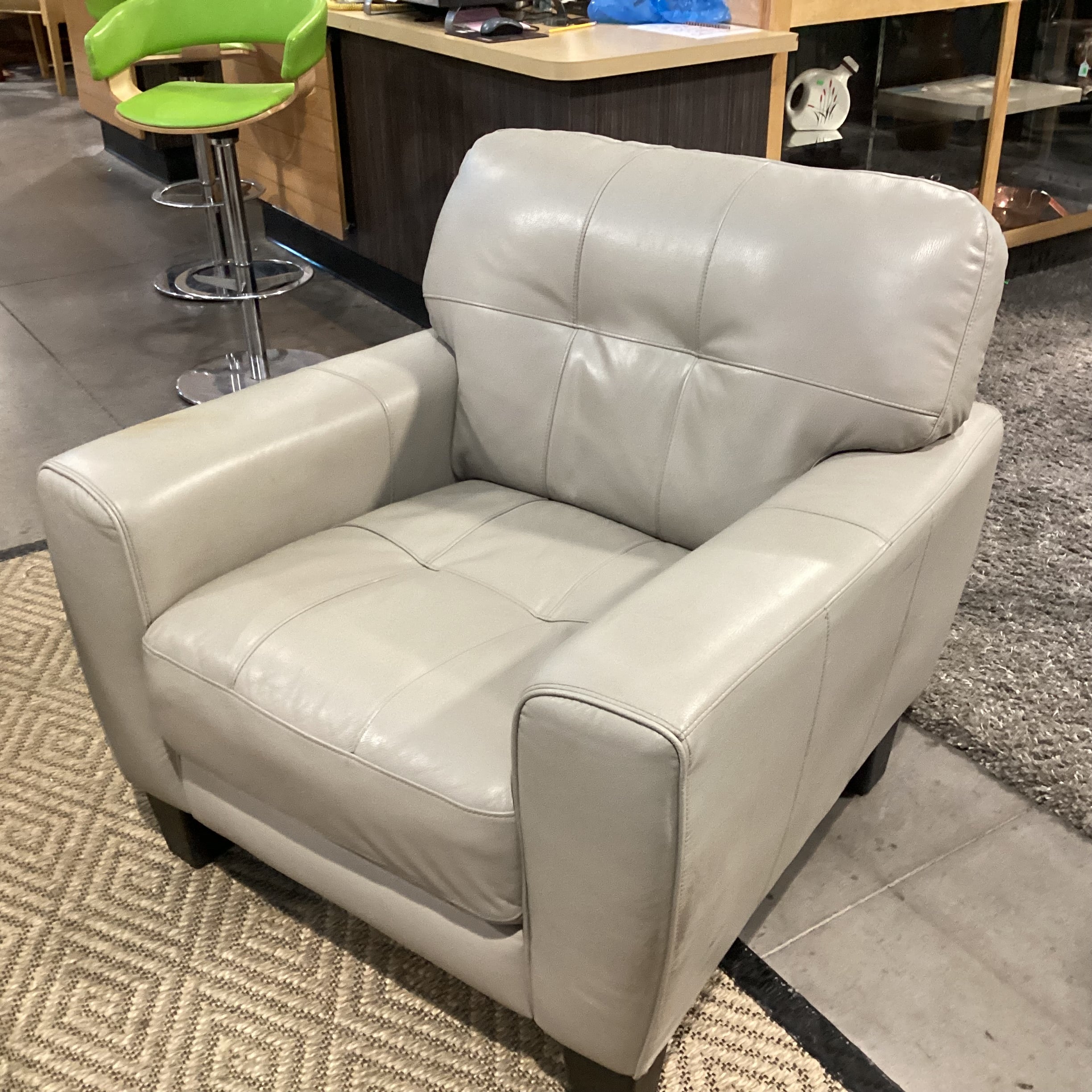 Grey Faux Leather Chair 38"x 36"x 36"
