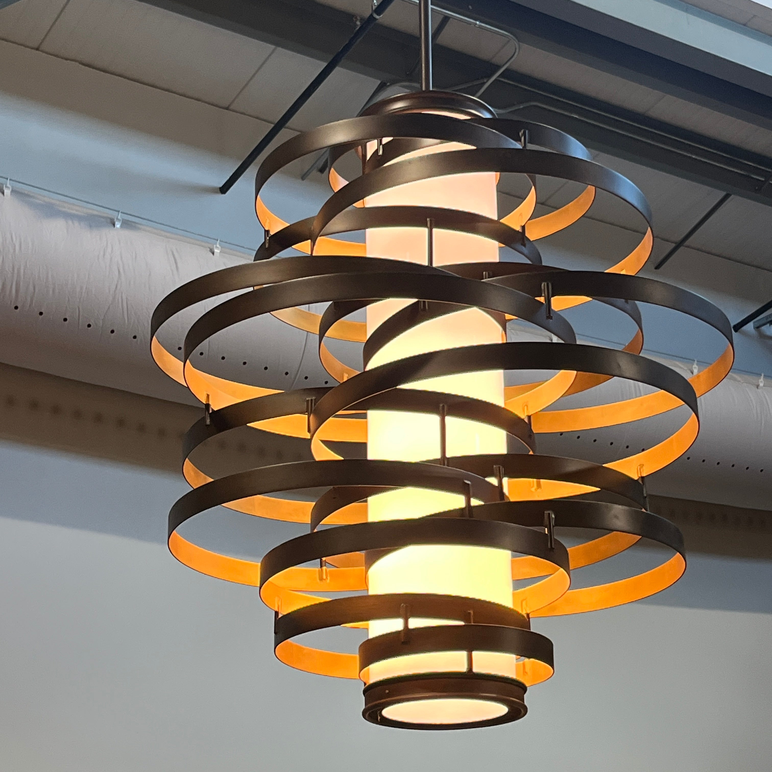 Corbett Vertigo 6-Light Bronze and Gold Leaf Iron Chandelier 45” Diameter x 50” - 143”