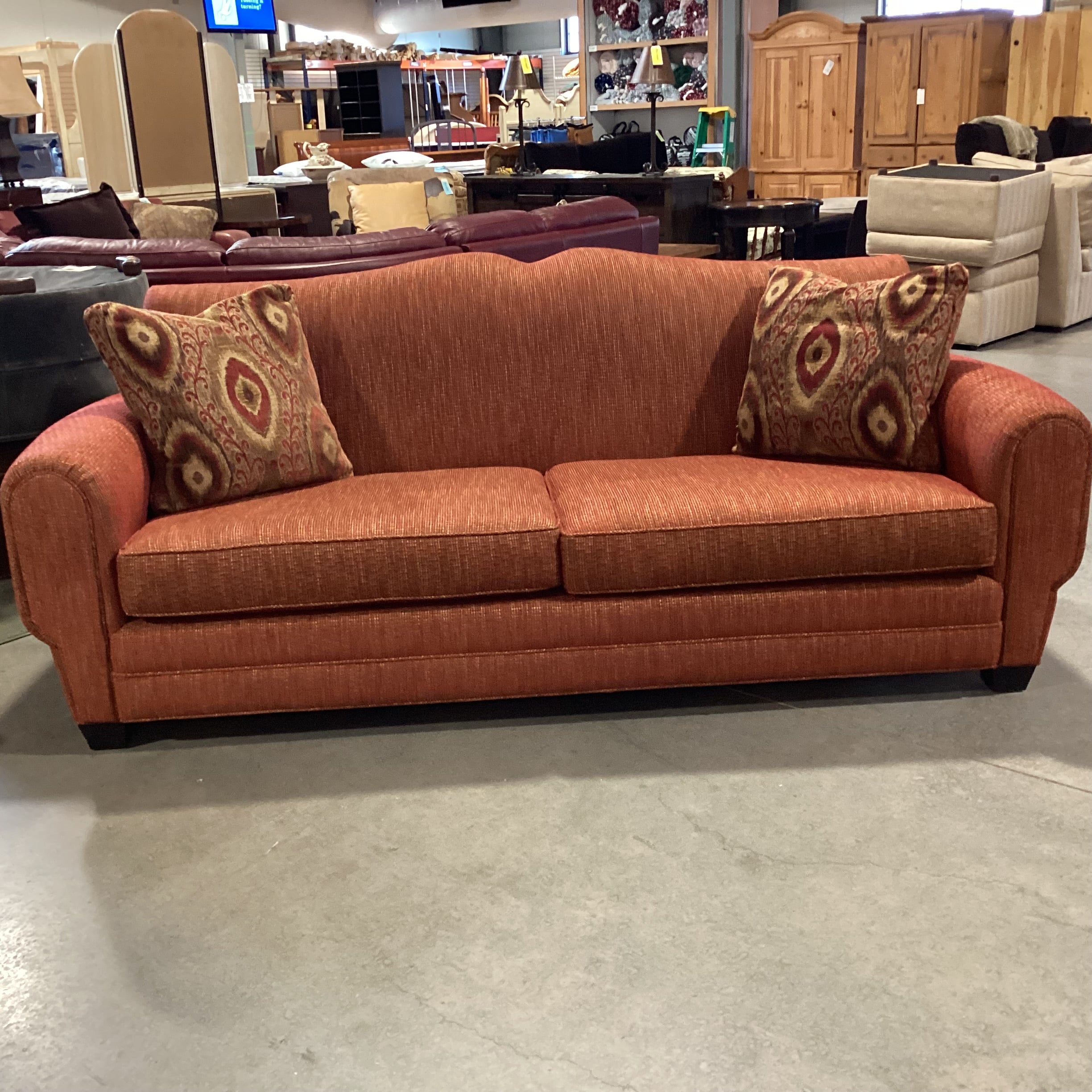 Ablyss Custom Furniture Red Gold Woven Detailed Back & Arm Sofa 88"x 38"x 36"