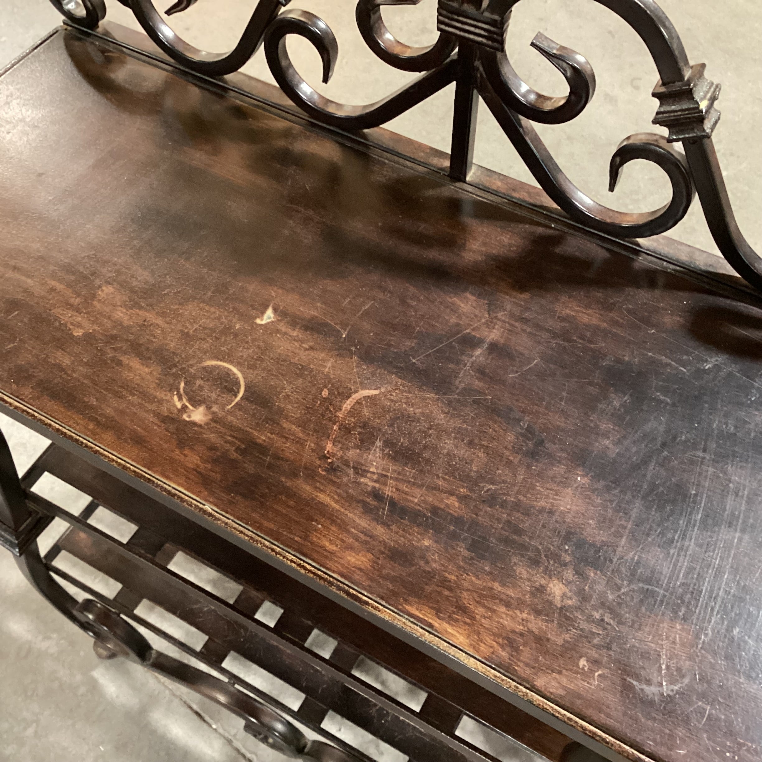 Ornate Iron & Wood with Shelves Accent Table 29"x 13"x 40"