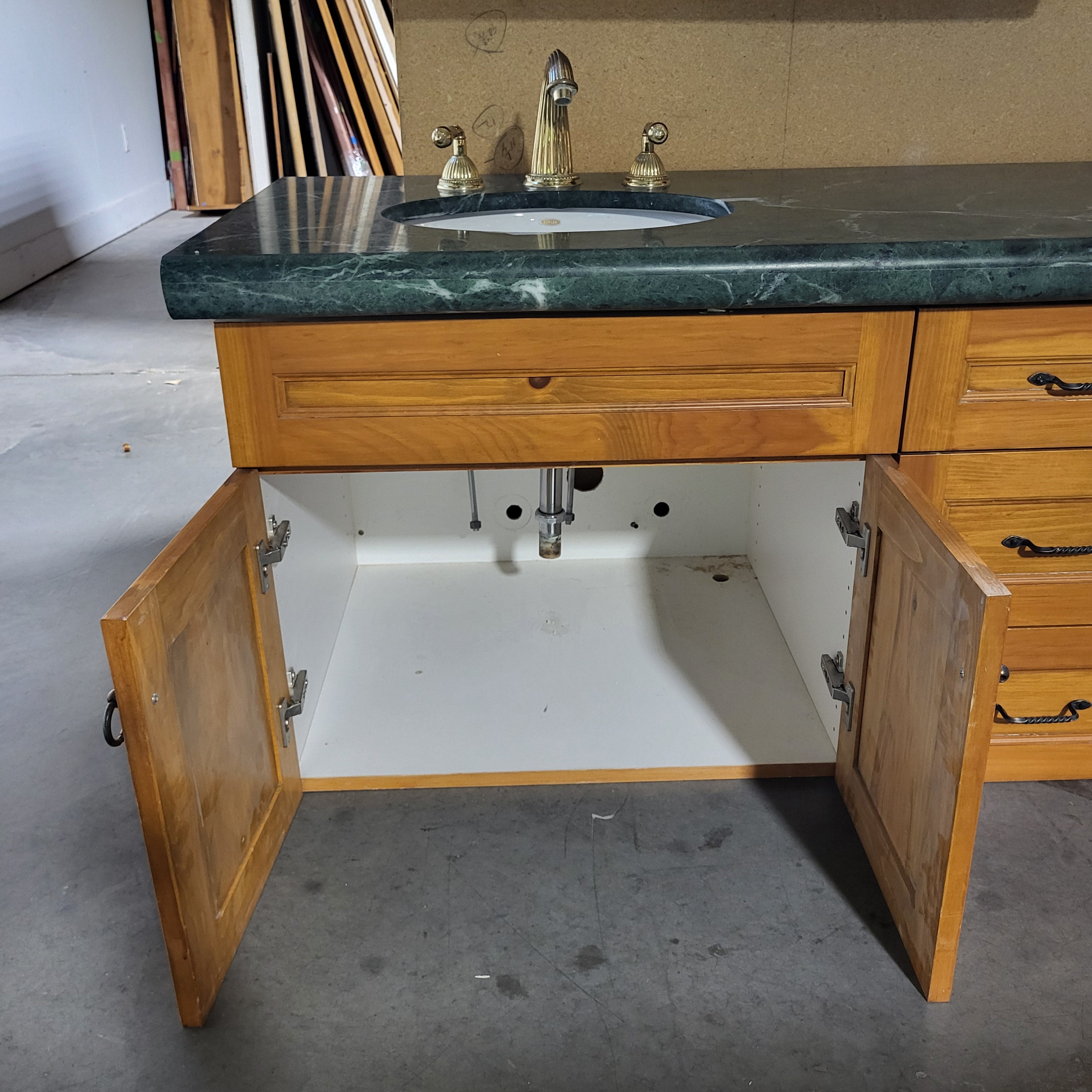 Green Granite Top 3 Drawer 4 Door with Kohler Sinks Double Sink Vanity 71.5"x 26"x 25"