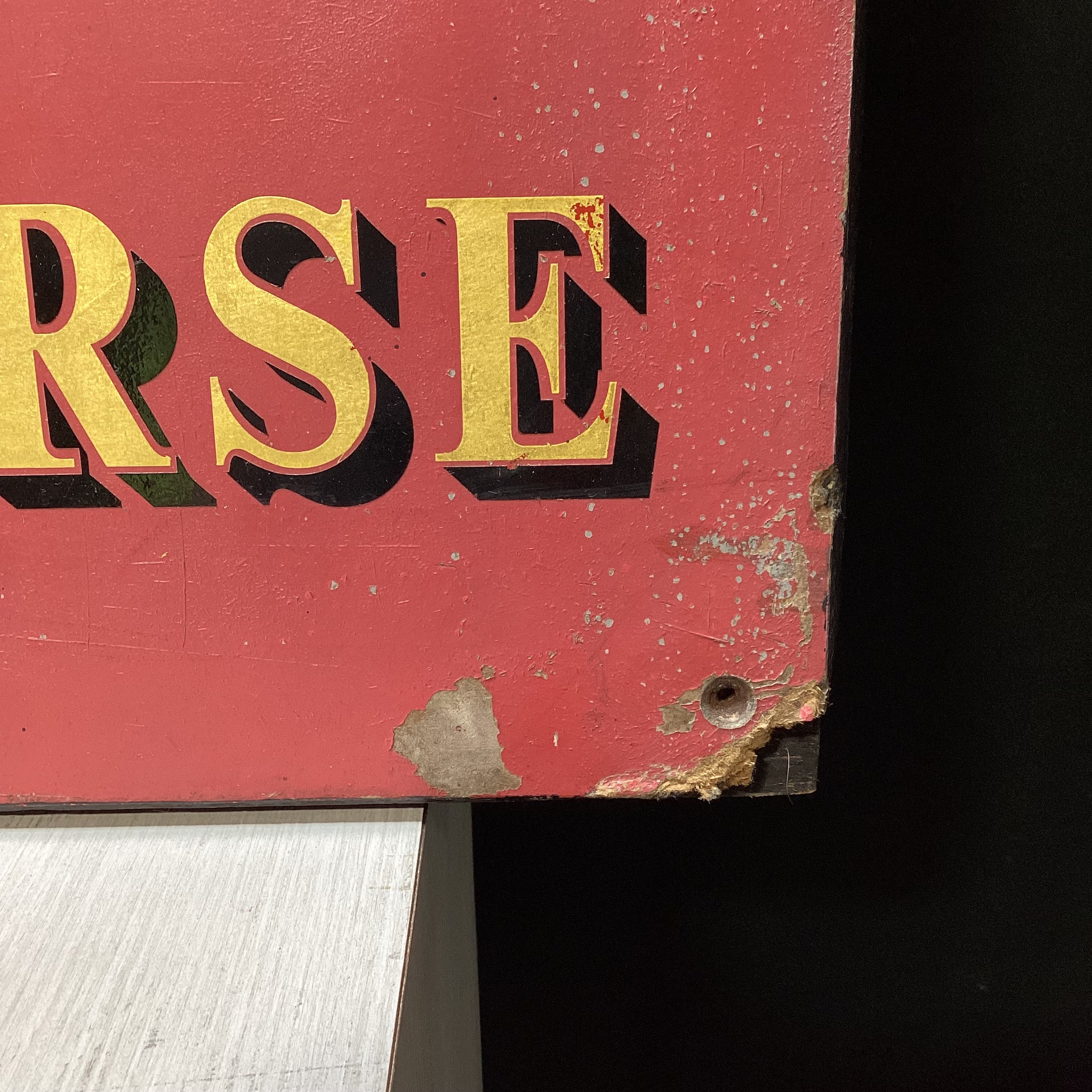 Vintage "White Horse" Wooden Sign With Enamel Horse 27" x 41"