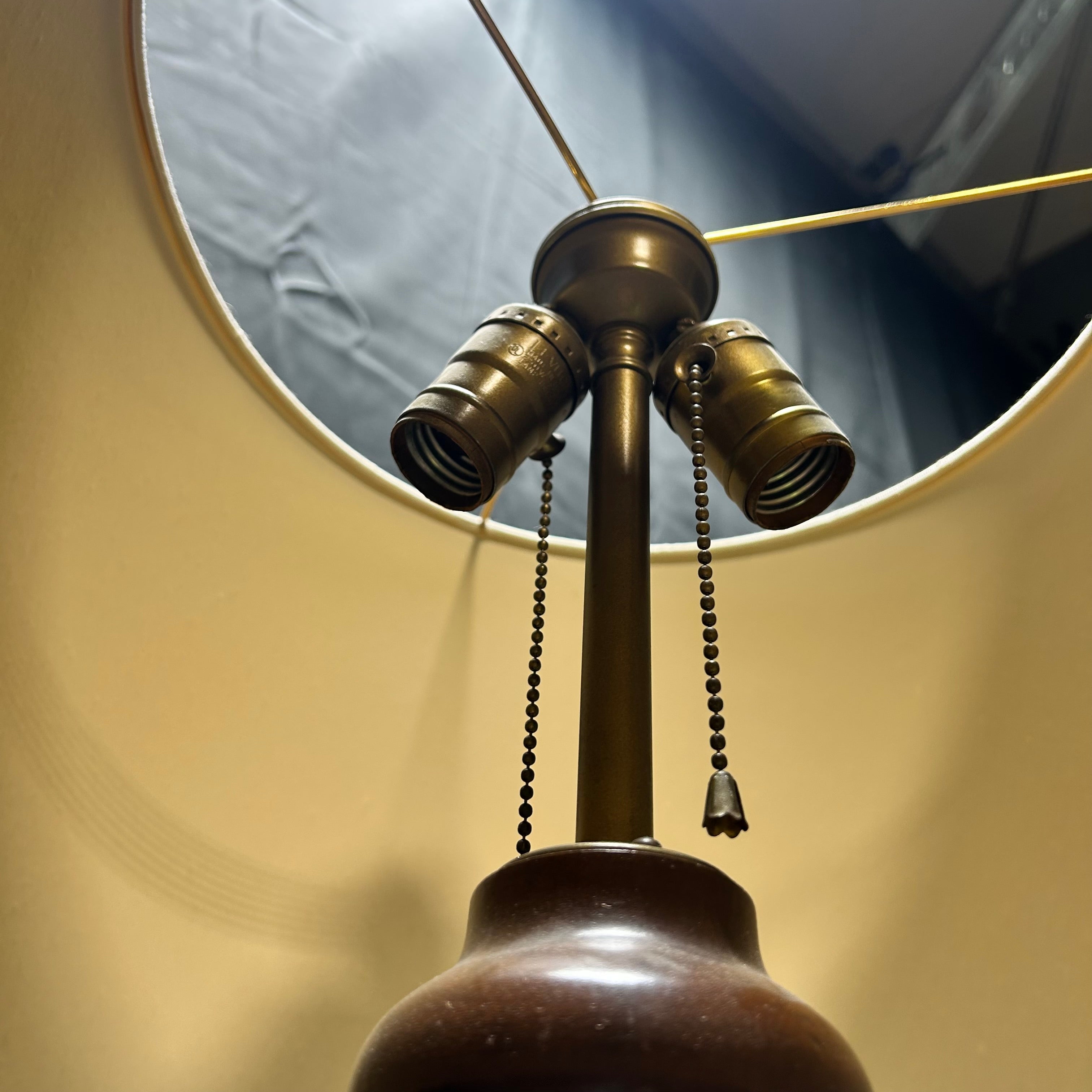 Vintage Turned Wood Independant Chain Pull Two Light Floor Lamp 18.5"x 69.5"