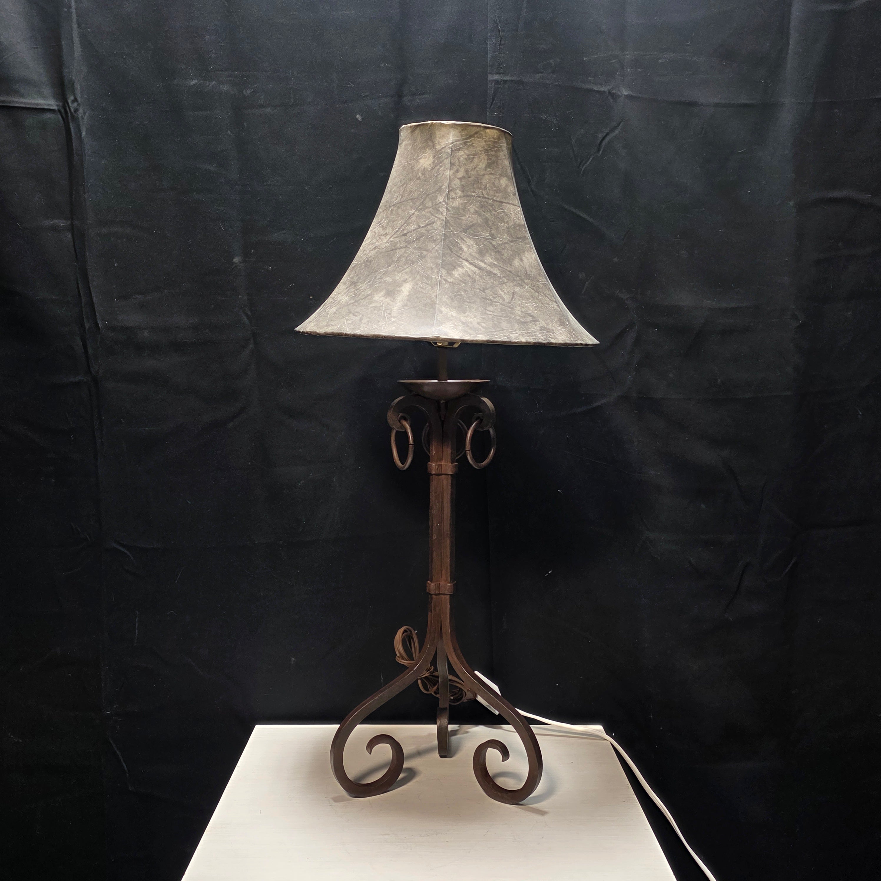 Rustic Scrolled Wrought Iron Table Lamp with Antiqued Finish 15"Dx32"