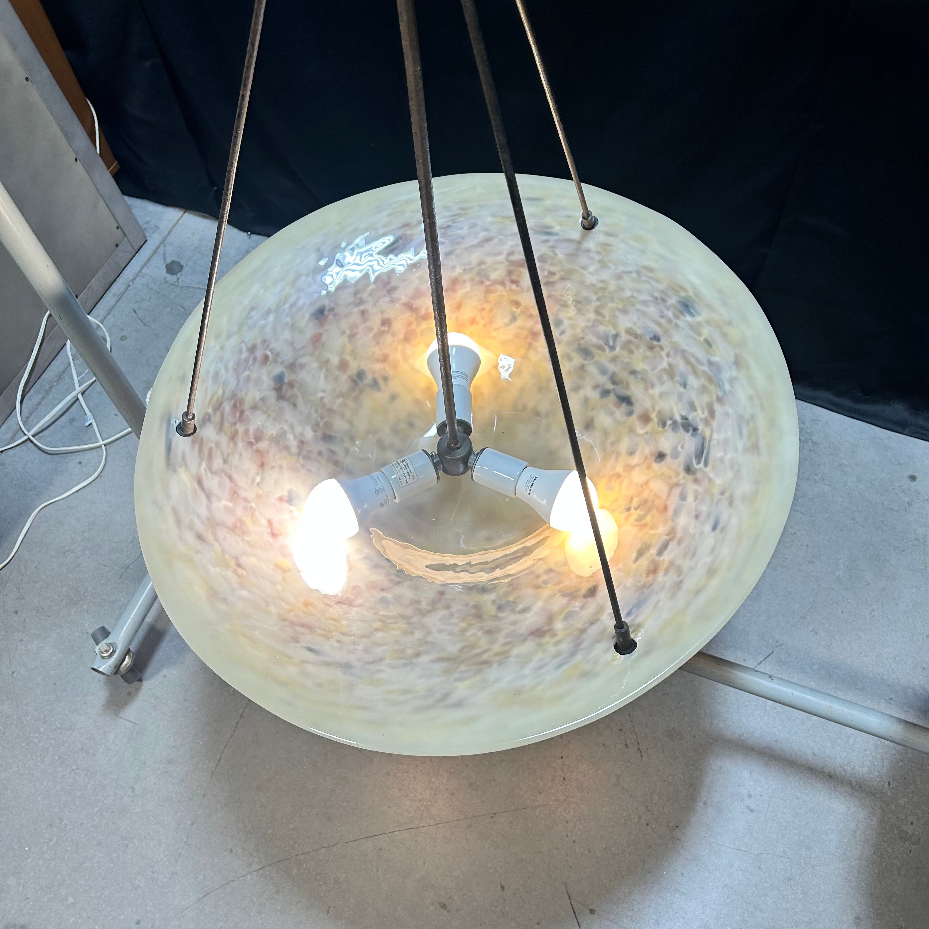Multi Color Fused Glass Bowl & Iron Arms 26"x 44"Pendant