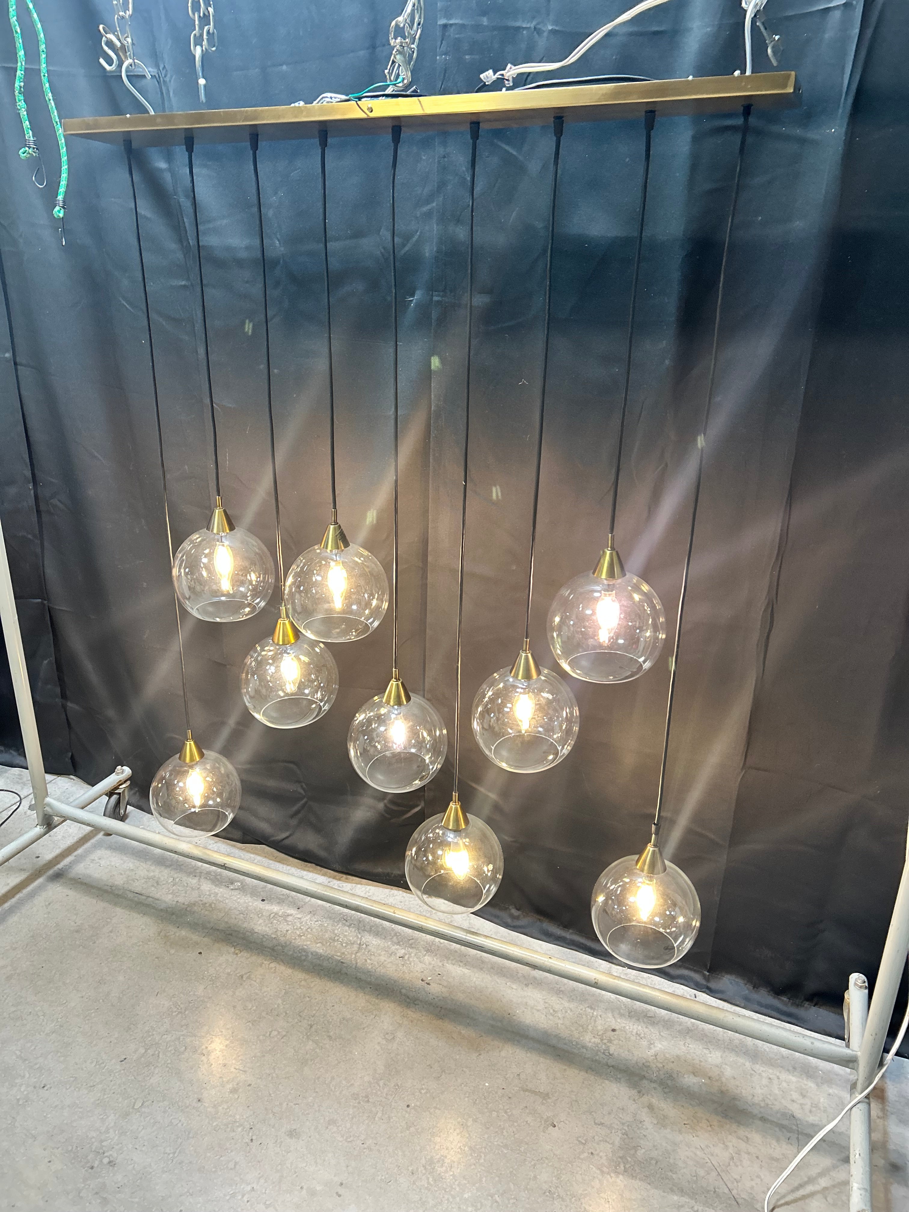 Multi Globe 9 Light Brass Pendant Chandelier 43"x 7"x 53"