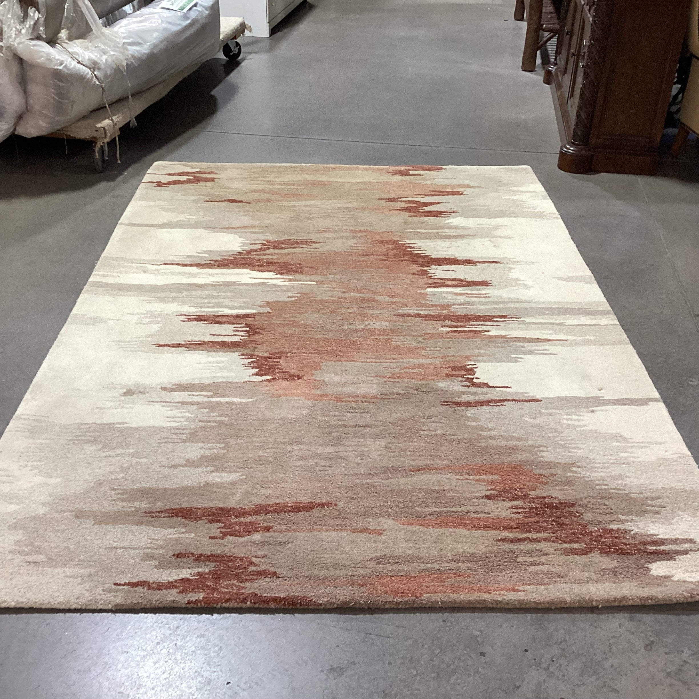 Crate & Barrel Birch & Terracotta Southwest Wool & Rayon Rug 6'x 9'
