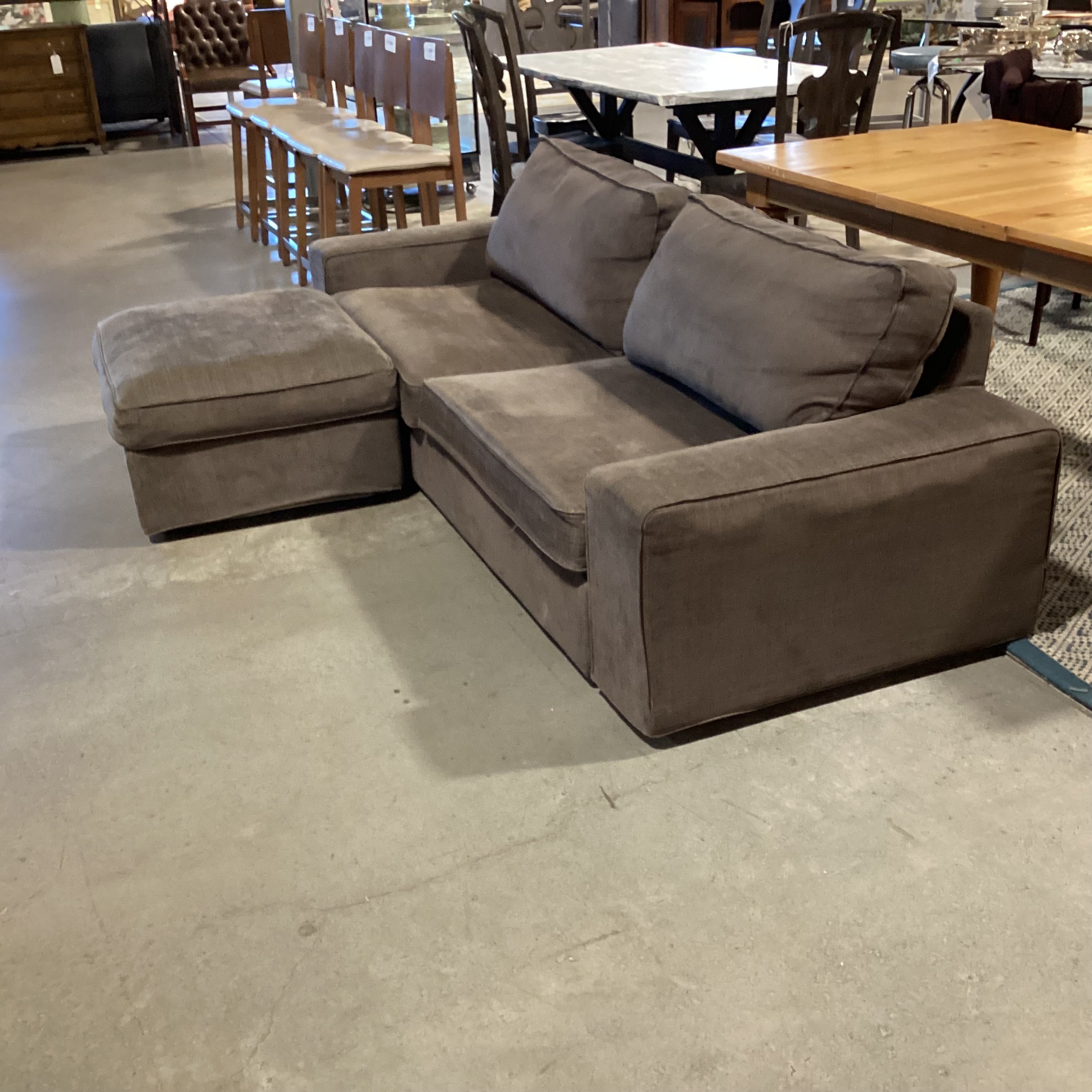 Grey Woven with Ottoman Sofa 96"x 36"x 26"