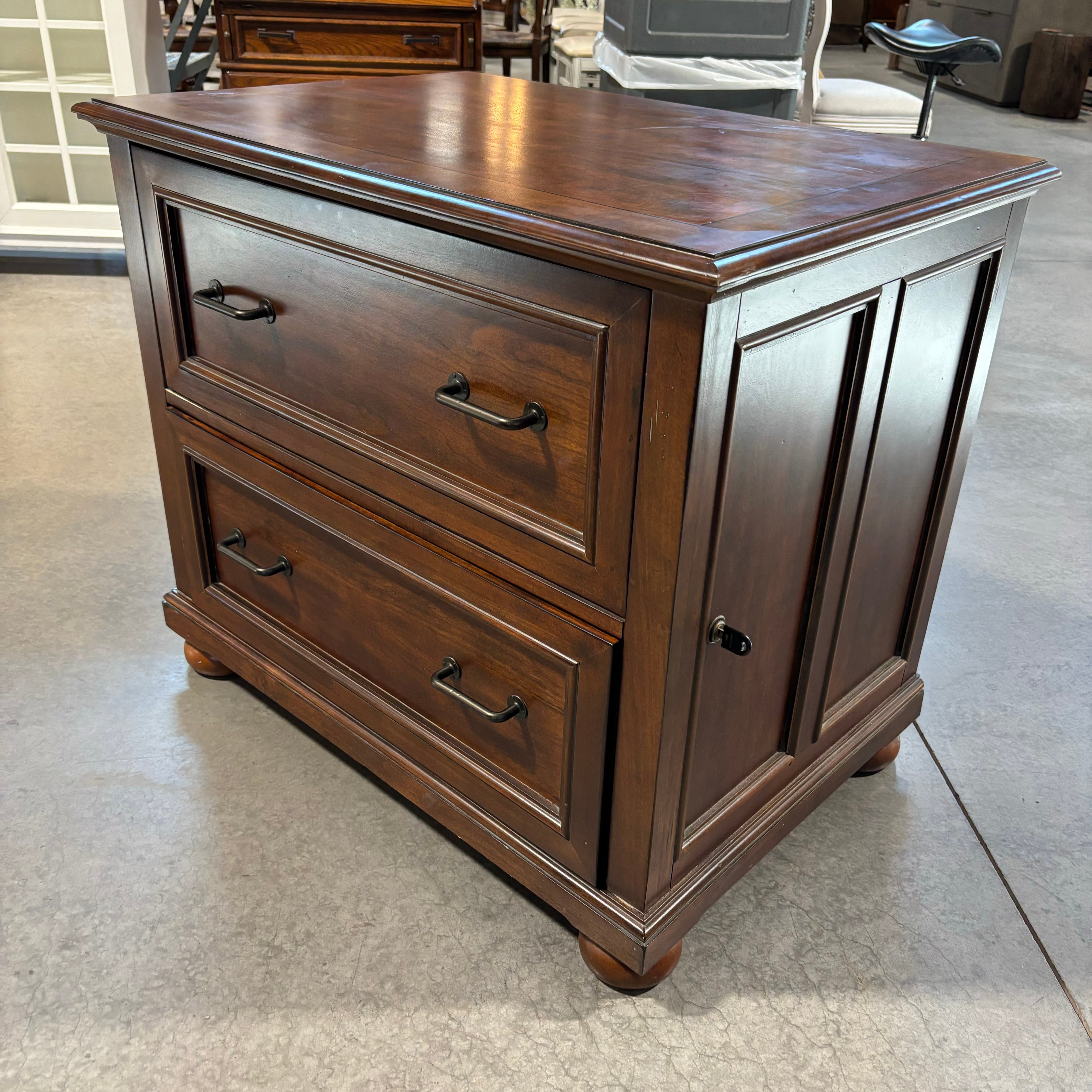 Flexsteel Home Dark Finish Solid Wood 2 Drawer Locking File Cabinet 36"x 24"x 31"