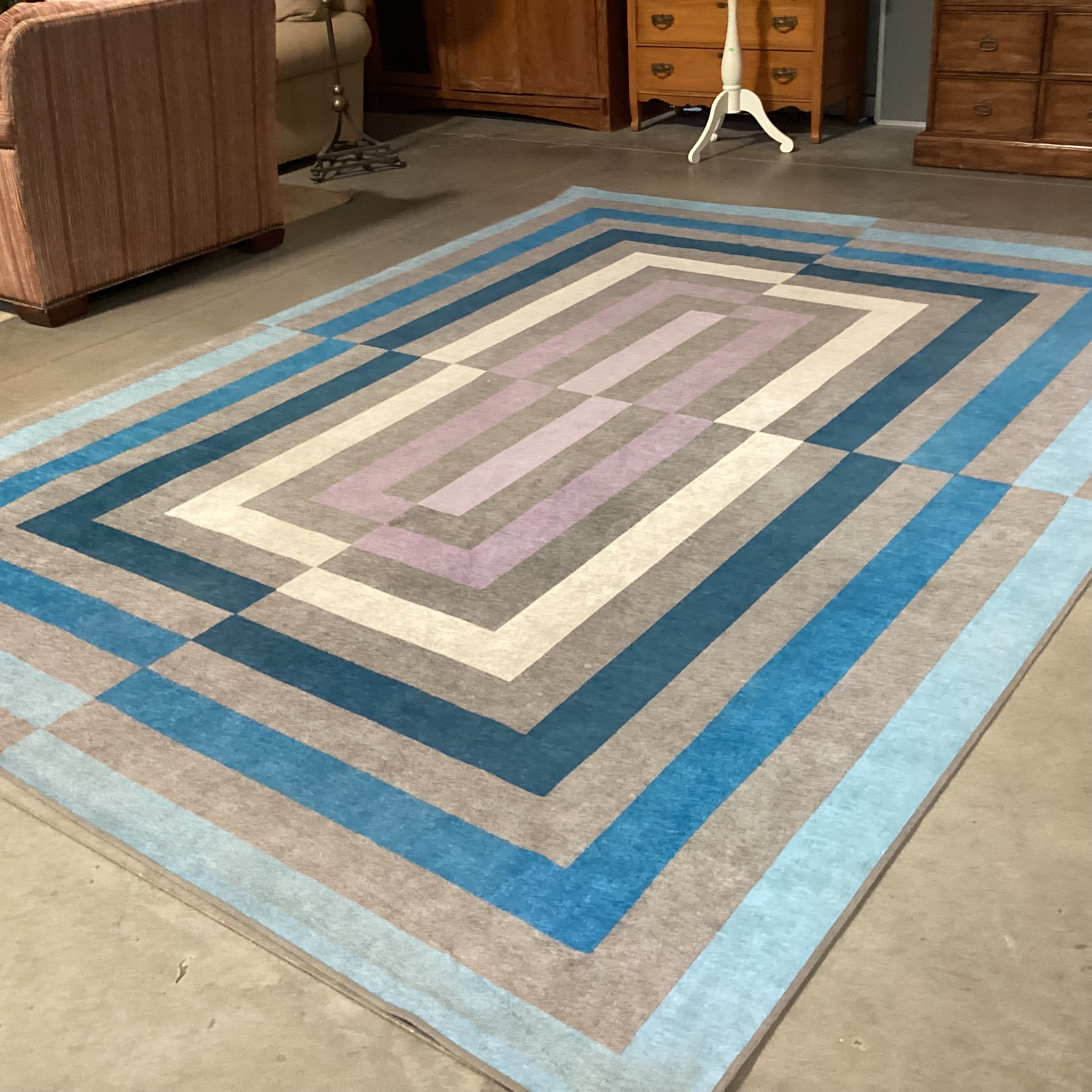 Ruggable by Jonathan Adler OP Art Blue Grey Lavender with Pads Rug 9'x 12'