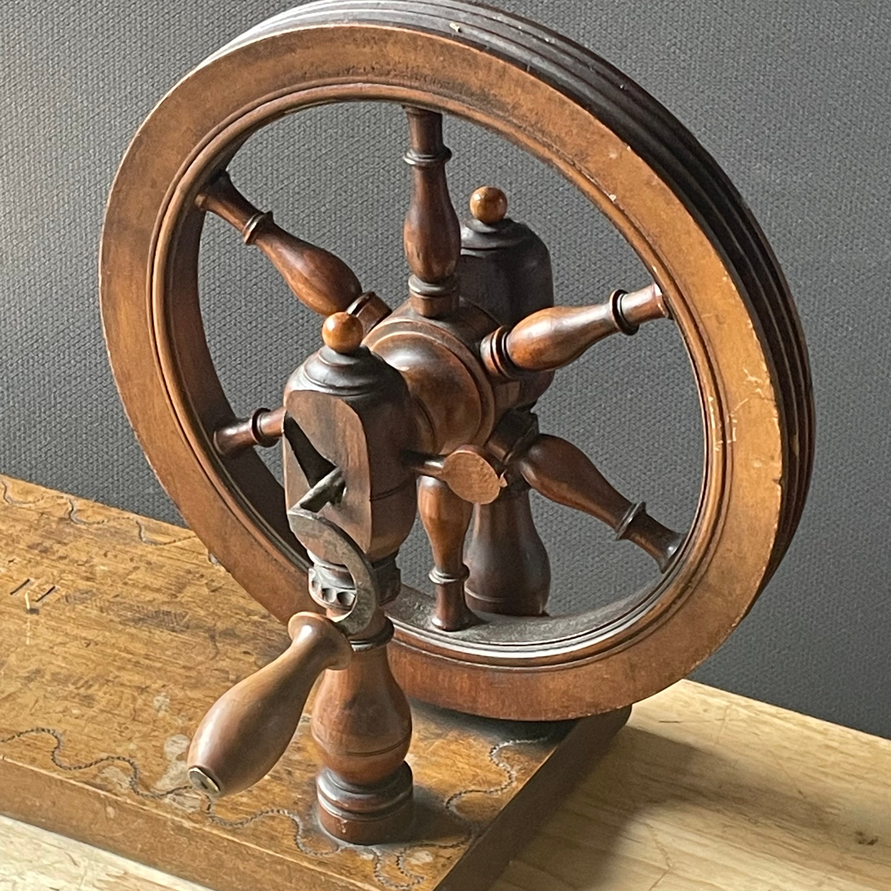 Antique 1821 Personalized Converted Wooden Tabletop Spinning Wheel, 16.5"x 9.25"x 10"