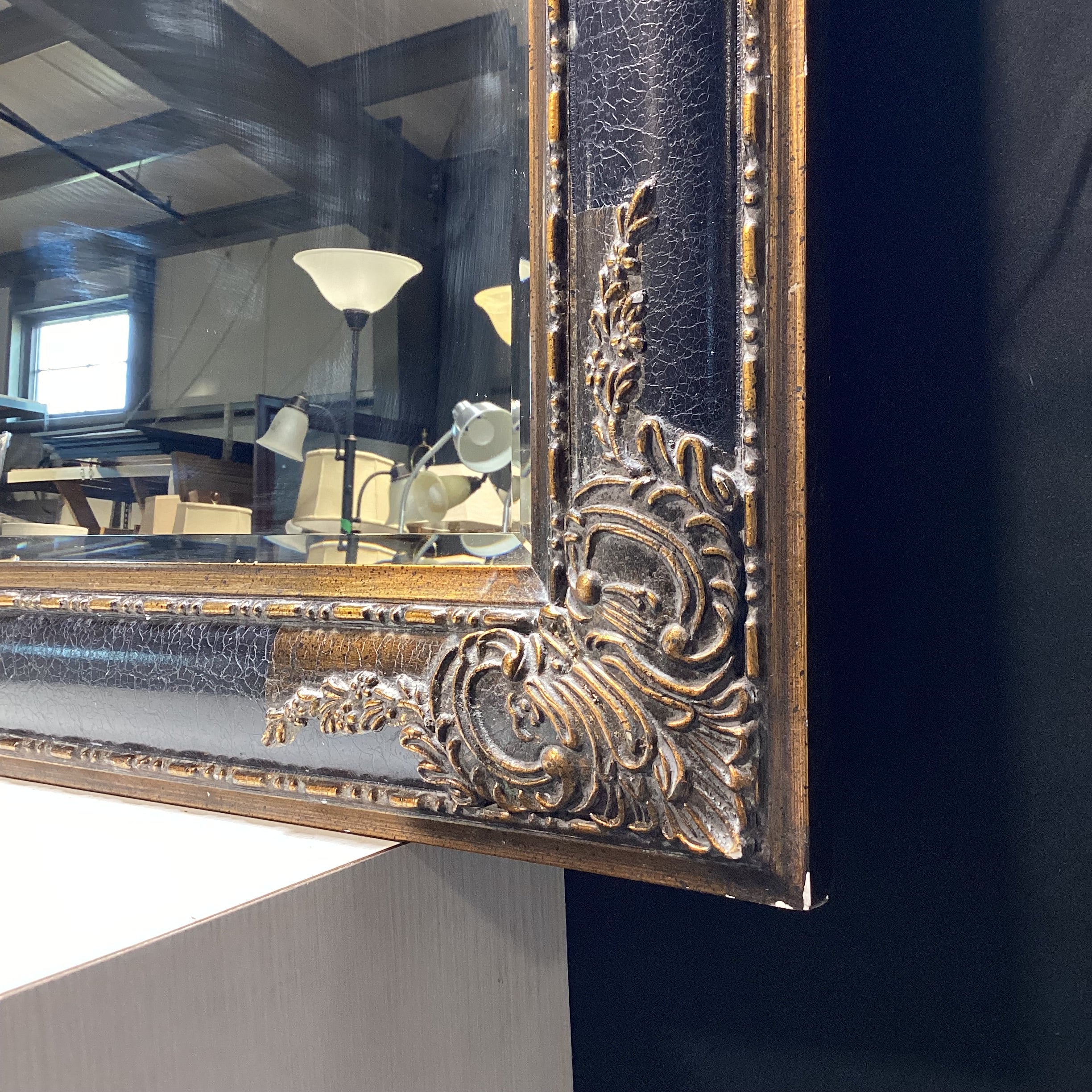 Vintage Bevelled Edge Ornate Gold And Black Wall Mirror 31" x 43"