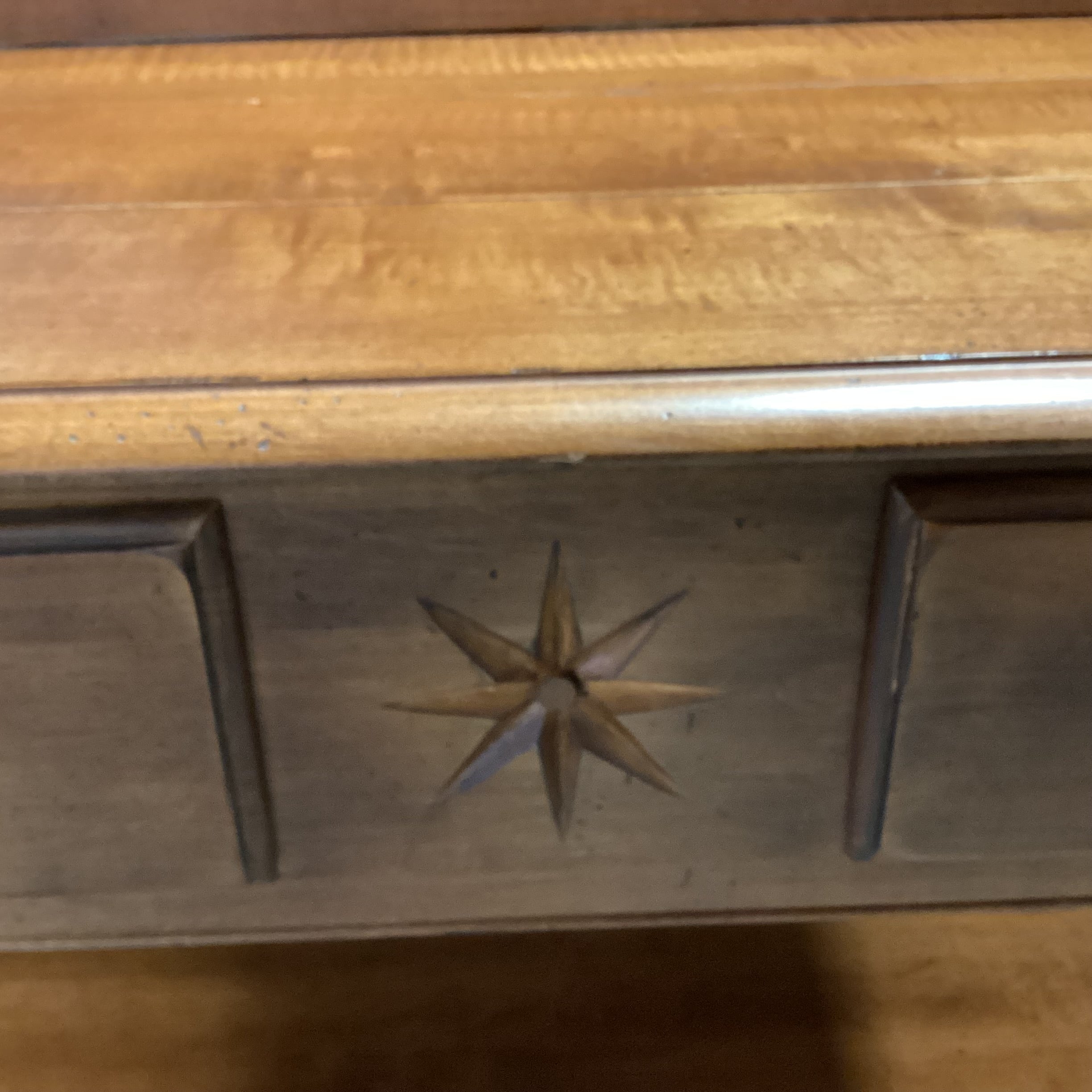 Ethan Allen Cherry Tone Finished Maple 2 Drawer with Bottom Shelf & Backsplash Sofa Table 54"x 17"