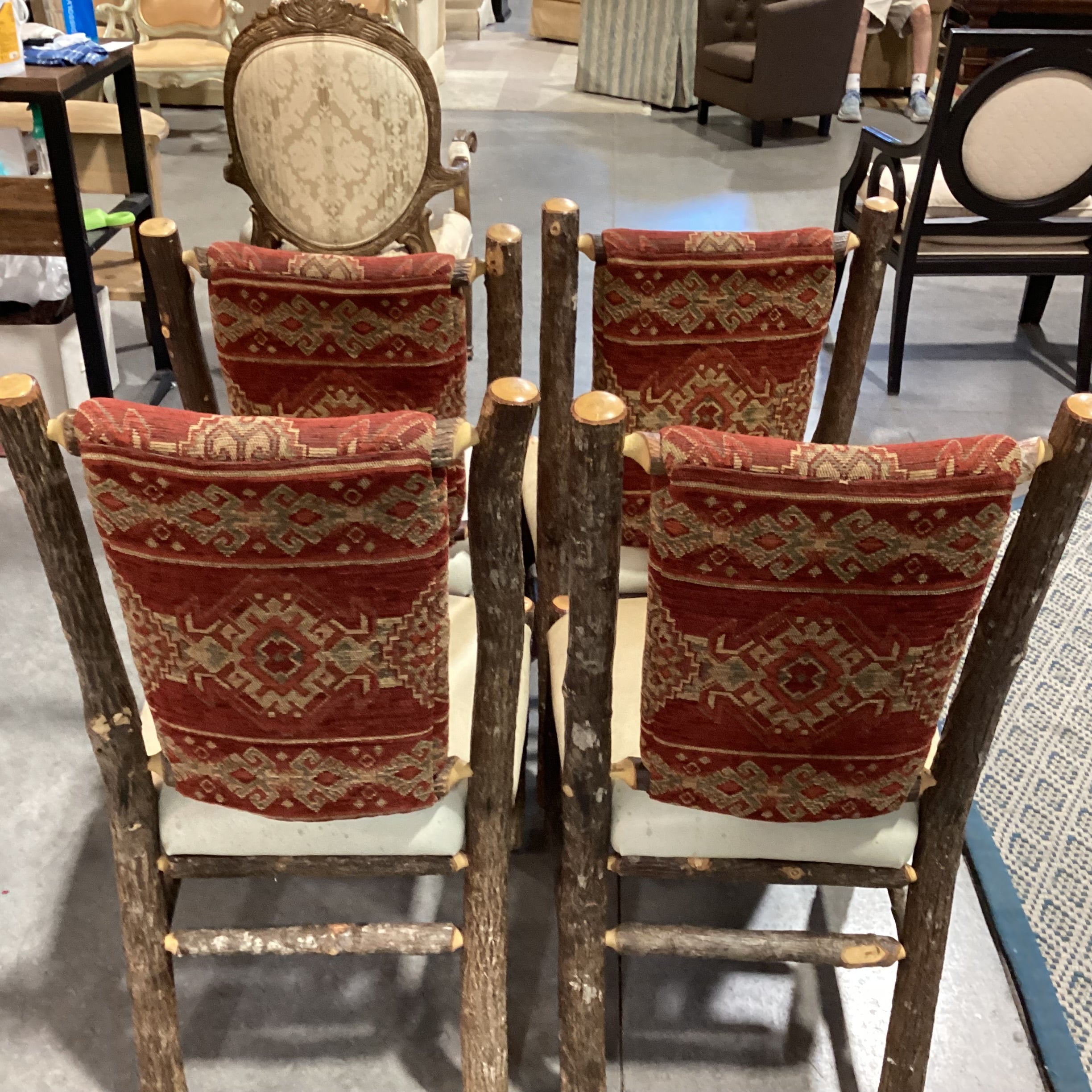 SET of 4 Hickory Log Leather & Uphostered Dining Chairs 20"x 20"x 40"