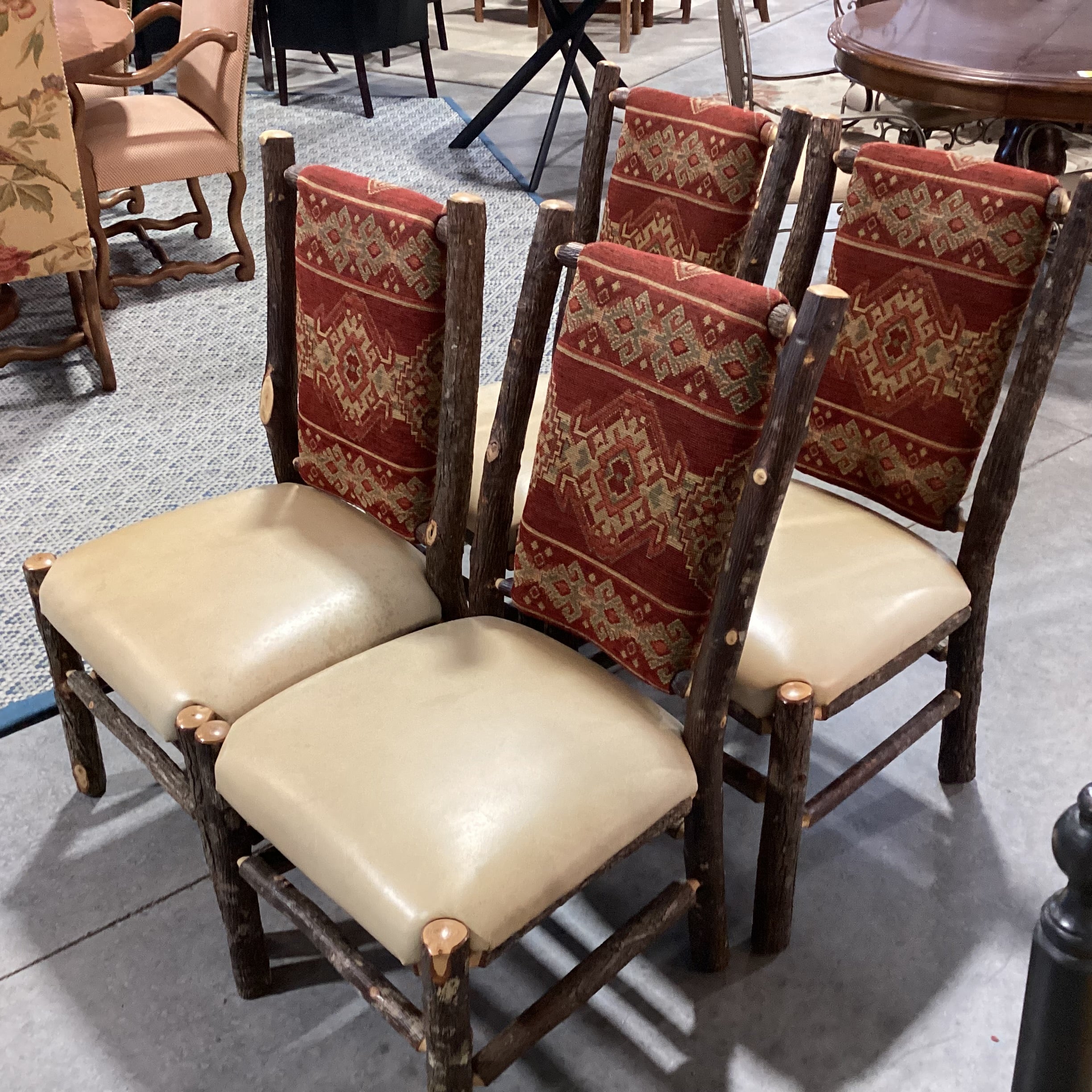 SET of 4 Hickory Log Leather & Uphostered Dining Chairs 20"x 20"x 40"