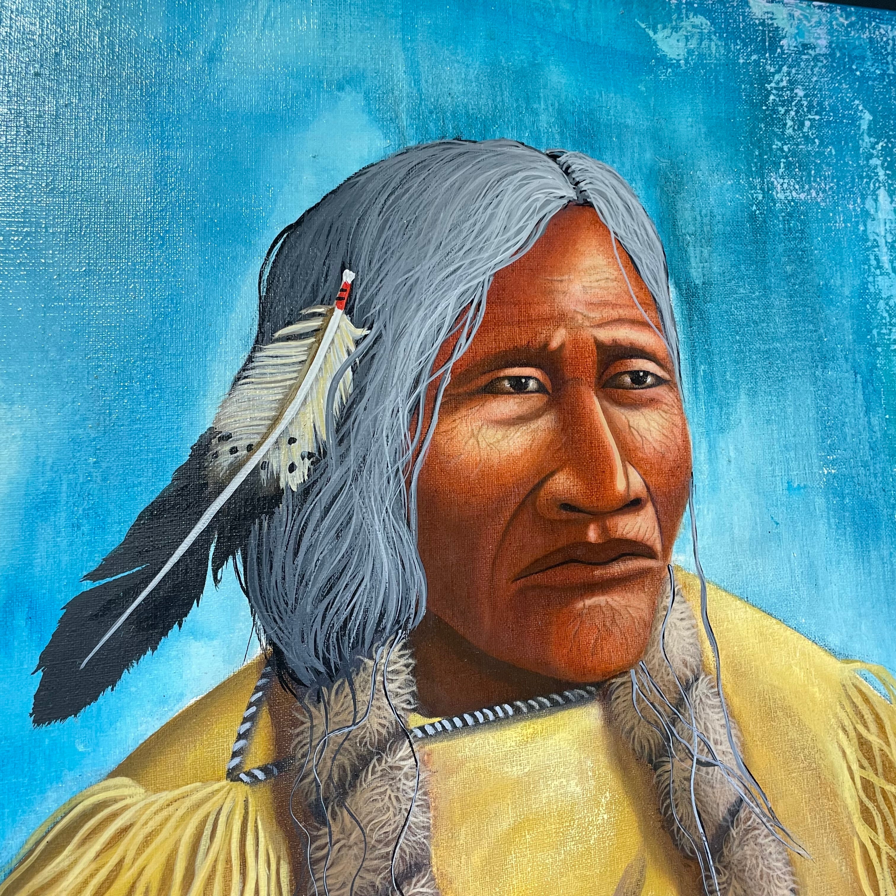 Gary Emrich Signed/Dated Native American Portrait Original Painting 36" x 48"