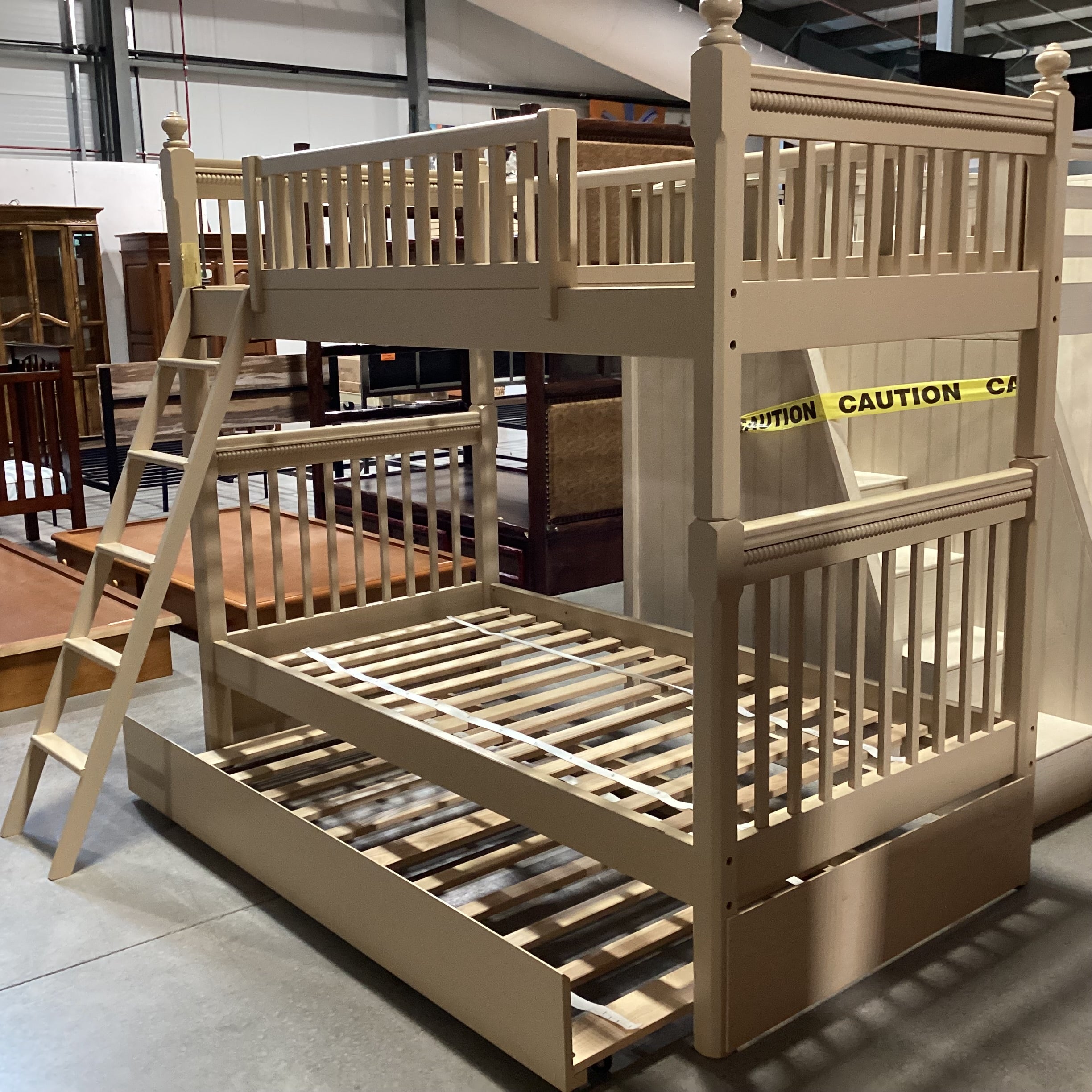Vermont Tubbs Twin over Twin with Trundle Custom Crafted Sand Finish Carved Wood Bunk Bed Set 44"x 81"x 75"