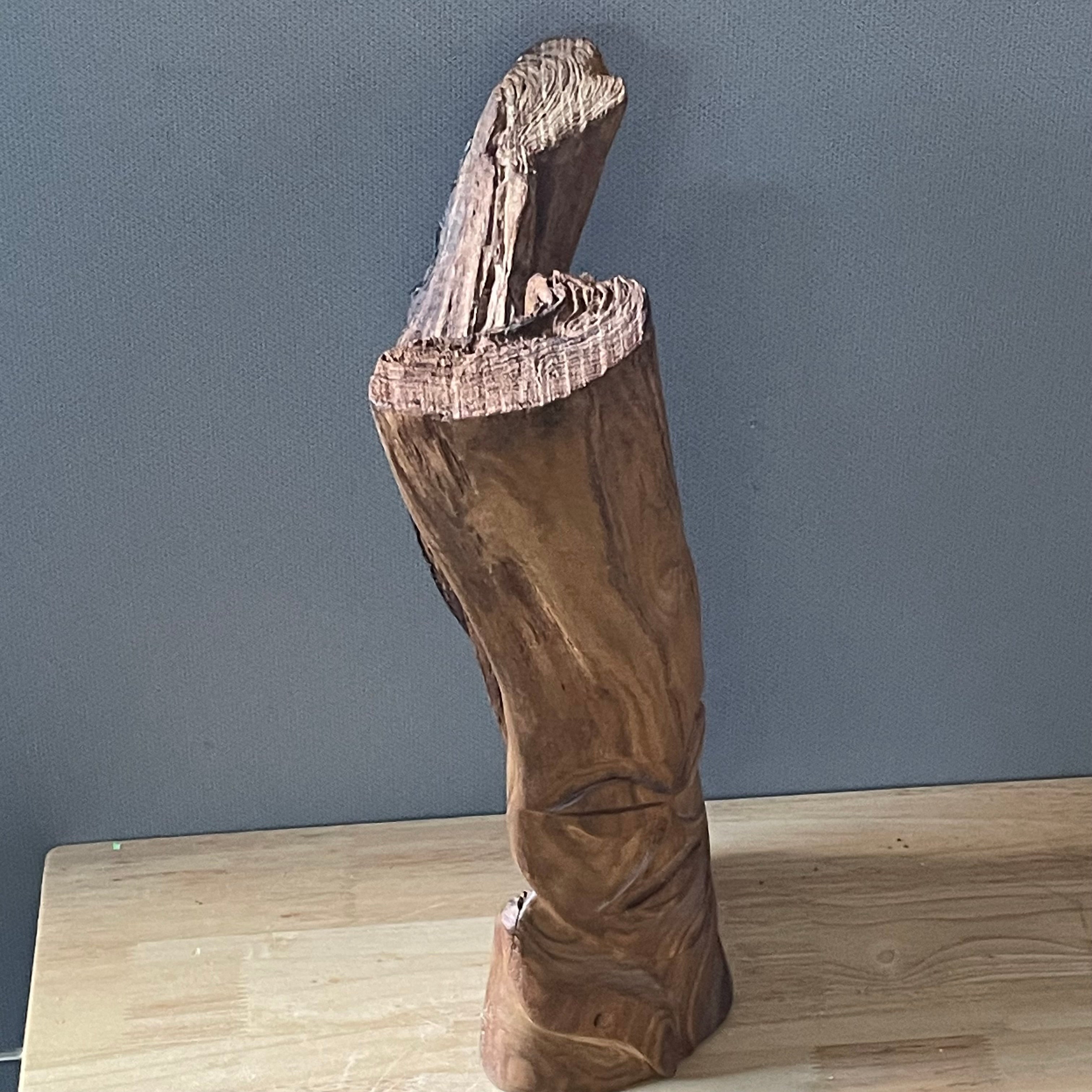 Vintage Polynesian Hand Carved Hardwood with Natural Live Edge Faces Sculpture, 8"x 6"x 17"