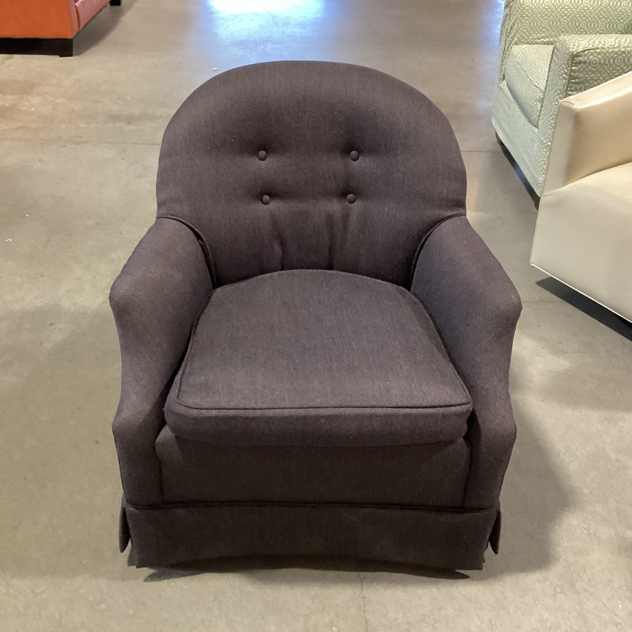 Charcoal Wool Blend Felt Button Tufted Back Swivel Rock Chair 30"x 31"x 30"