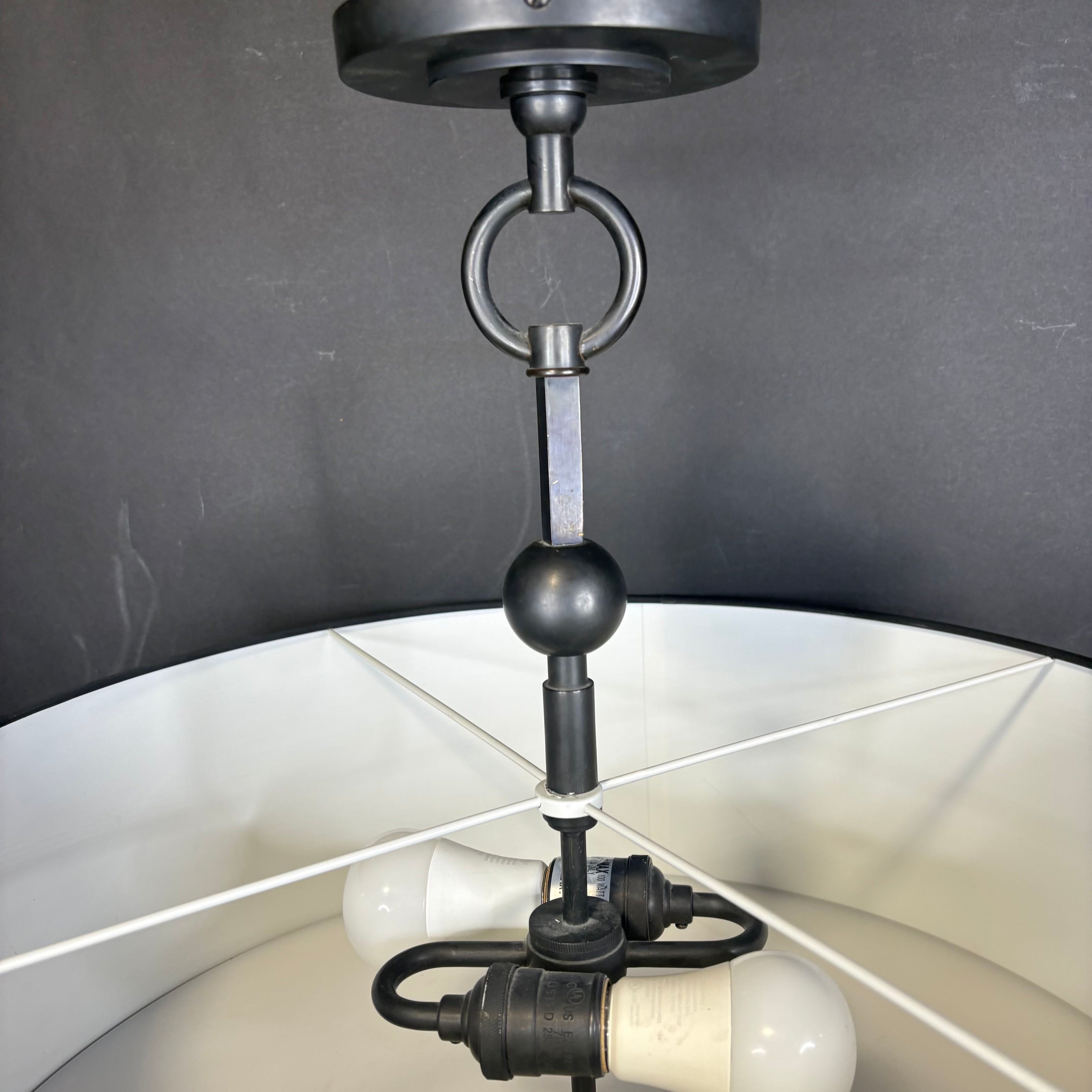 Visual Comfort Reed 2-Light Blackened Brass with Drum Shade Ceiling Pendant 22” Diameter x 18”