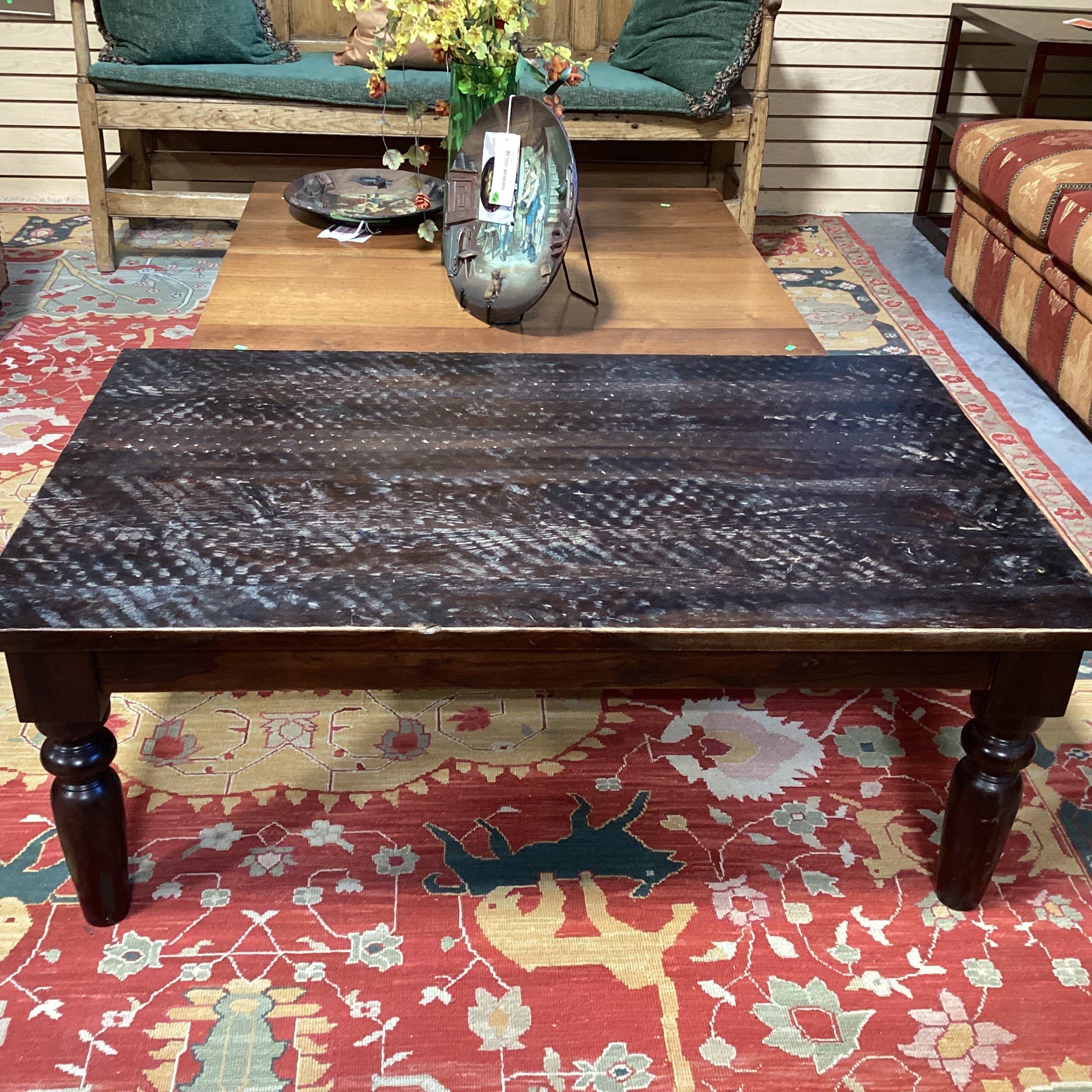 Solid Dark Finish Mango Wood with Textured Divets Coffee Table 48"x 30"x 185"