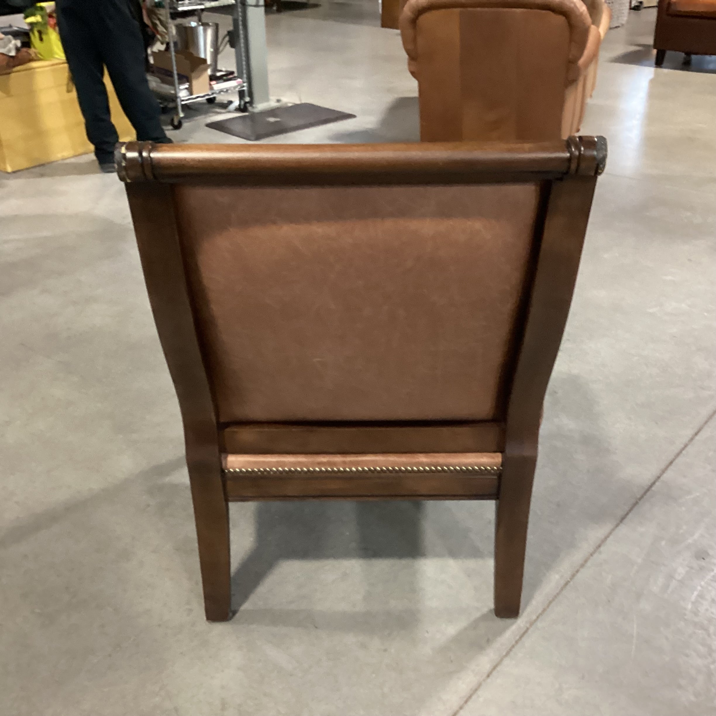 Carved Scroll Arm & Leather Nailhead Chair 29"x 33"x 39"