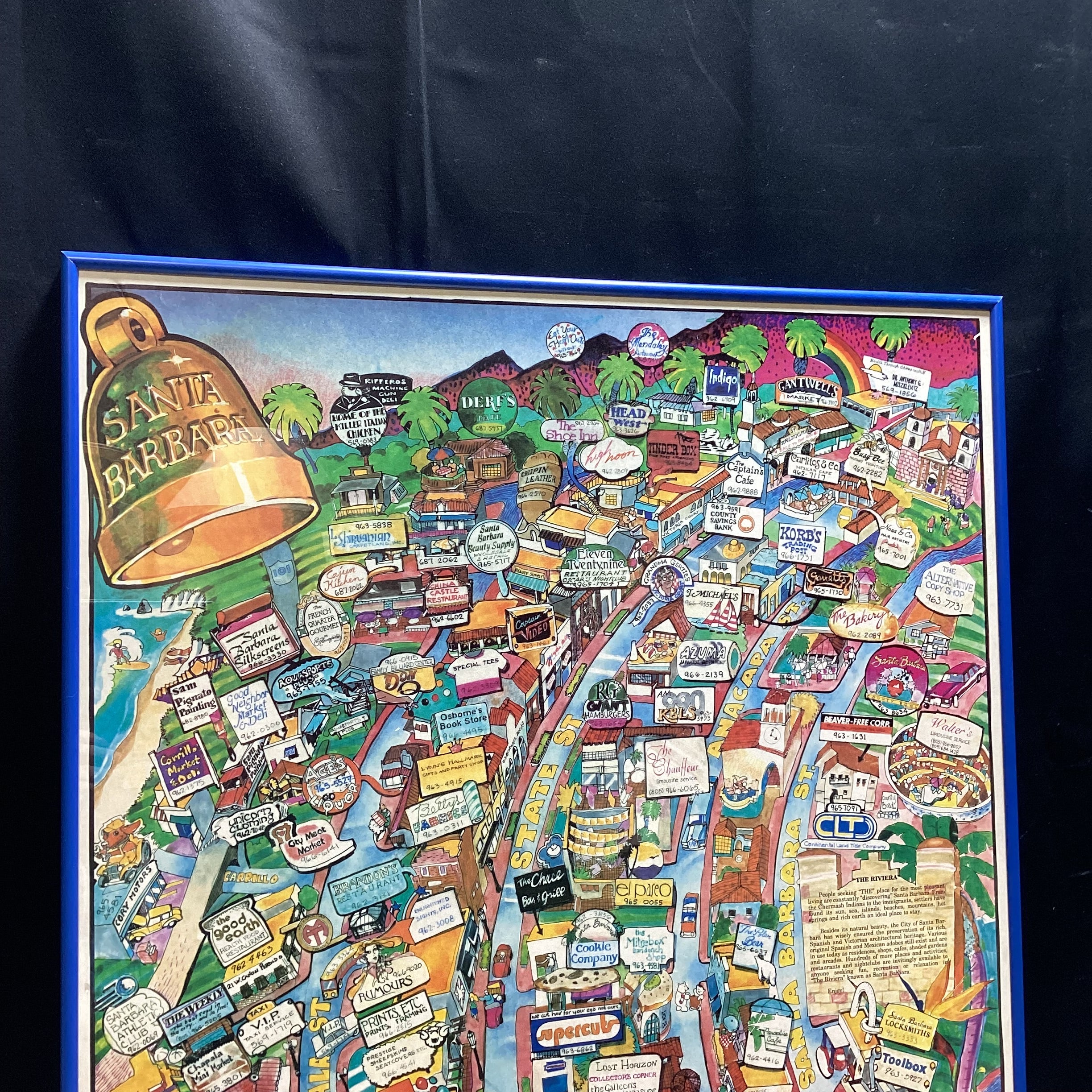S. White Signed/Dated Santa Barbara Cartoonized City Map Print 24" x 36"