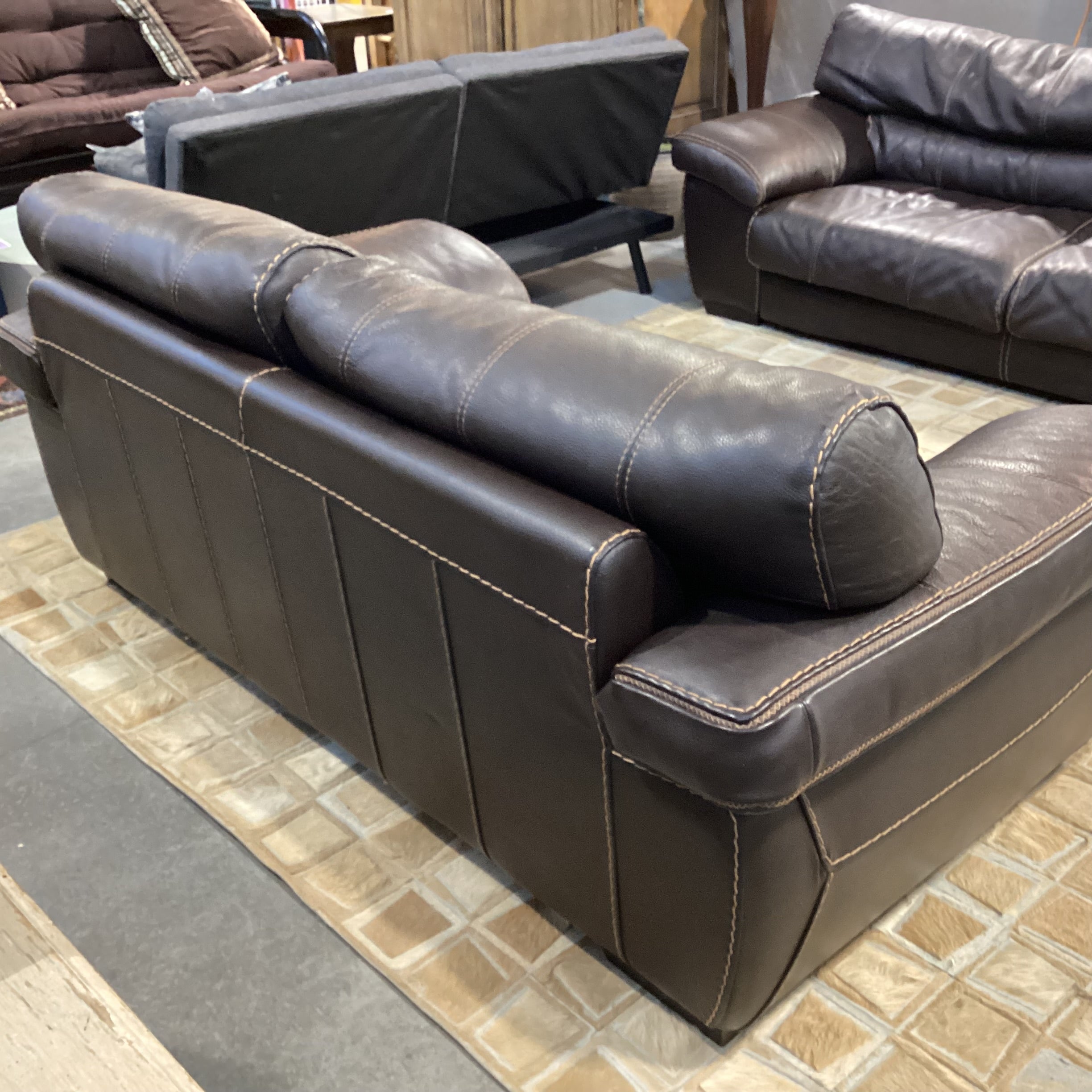 Textured Leather with Stitching Detail Loveseat Sofa 74"x 41"x 26"