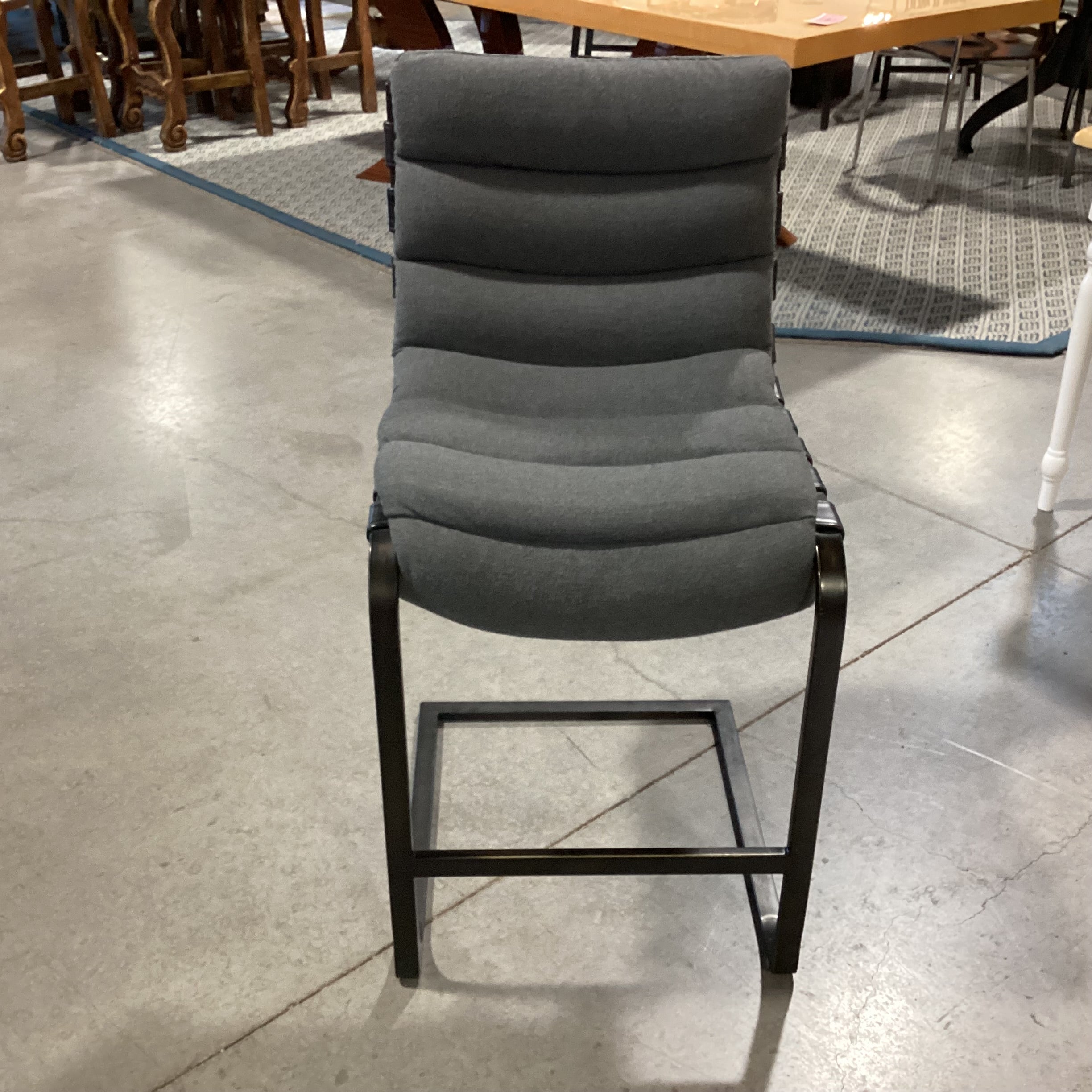 Restoration Hardware Black Metal & Leather Strapped with Grey Cushion Barstool 25"