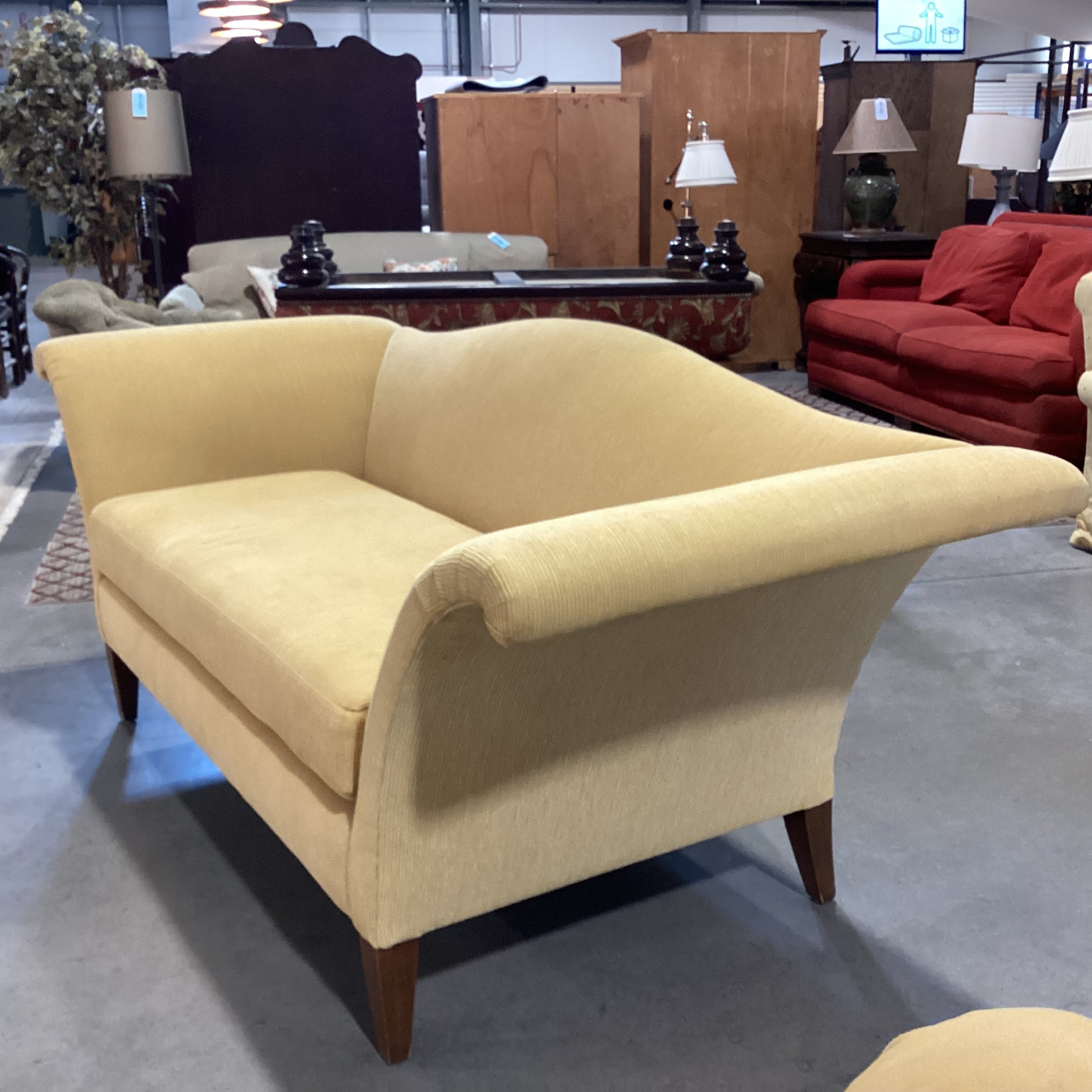 Initials Furniture Golden Yellow Ribbed Upholstery Curve Roll Arm & Arch Back Sofa 90"x 36"x 36.5"