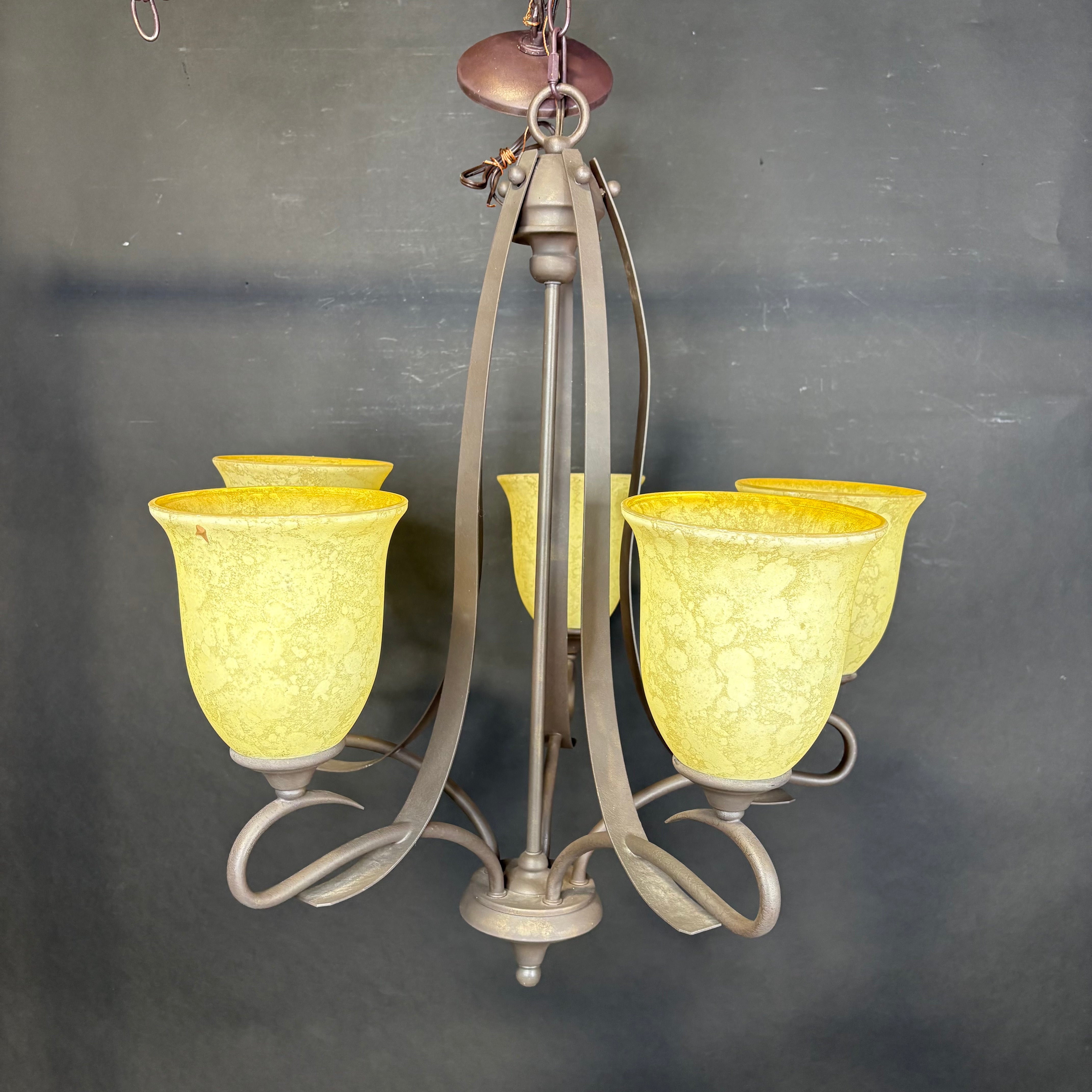 Traditional 5-Light Crackled Bronze with Glass Shades Chandelier 24” Diameter x 27” - 65”