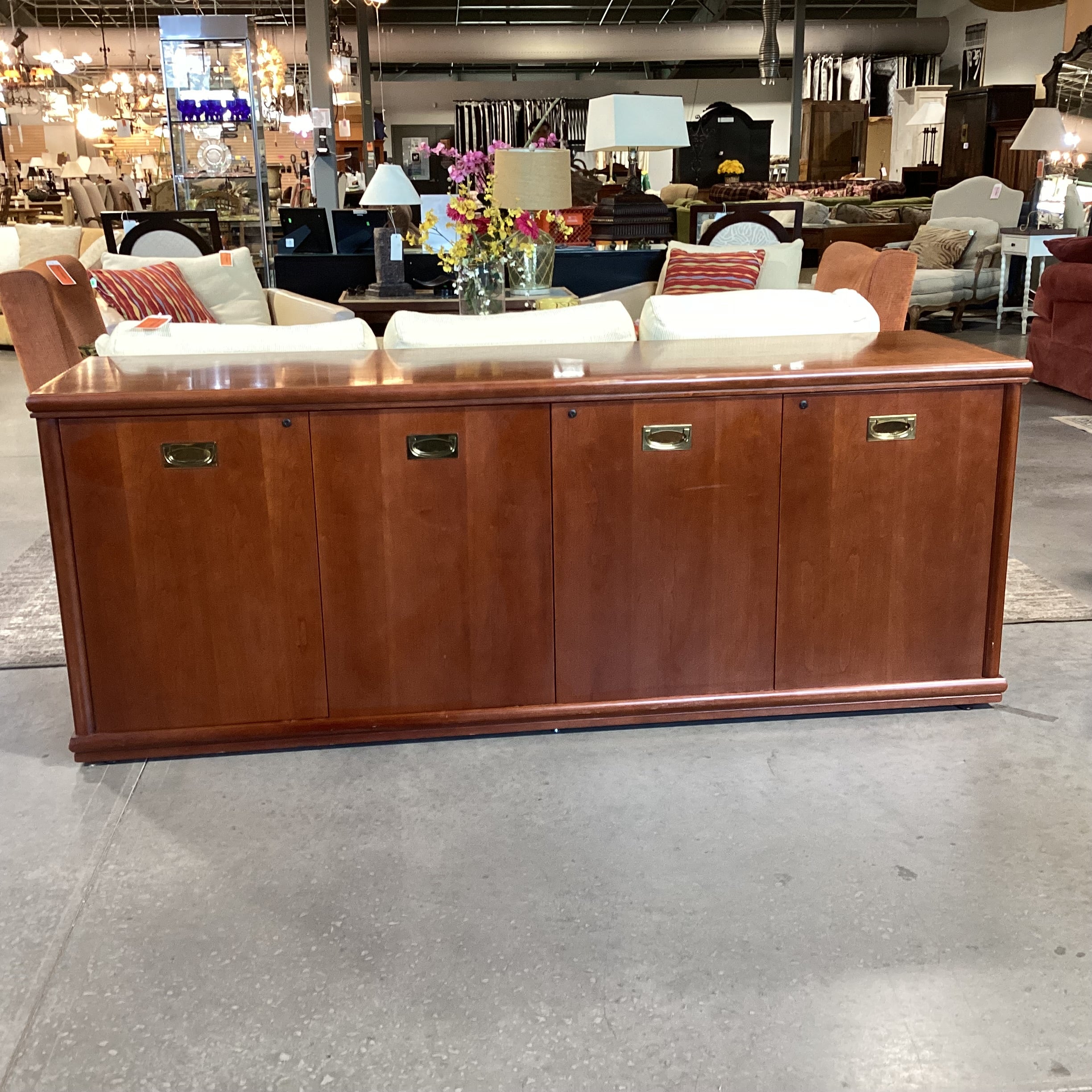 Cherry Finish Veneer & Wood 4 Door with Shelves Office Living Credenza 78.5"x 22"x 30.5"