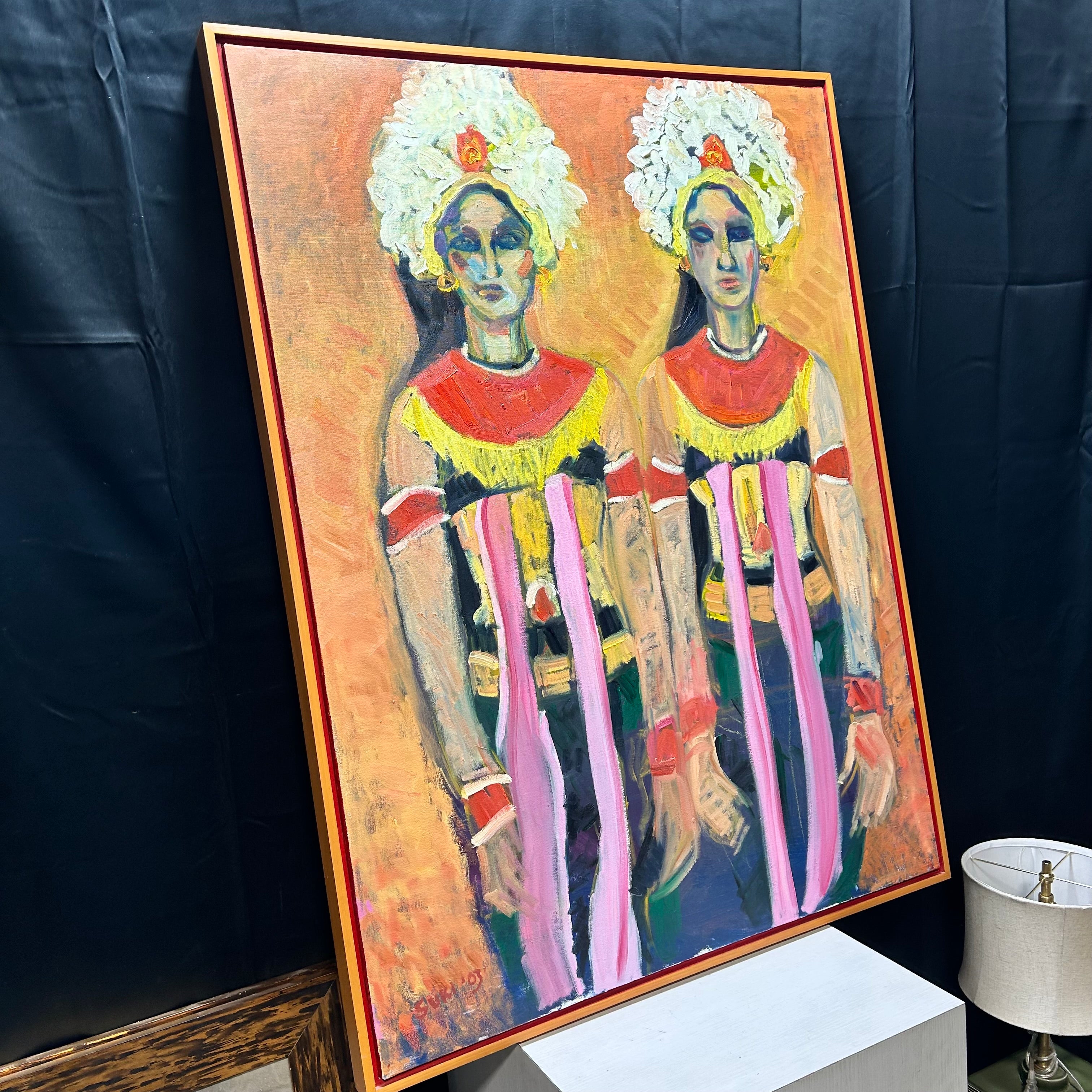 Donated By Yun Scott (Suki) Signed By Suki Oil On Canvas Of Dua Penari Janger (Two Janger Dancers 37.5"X 50"