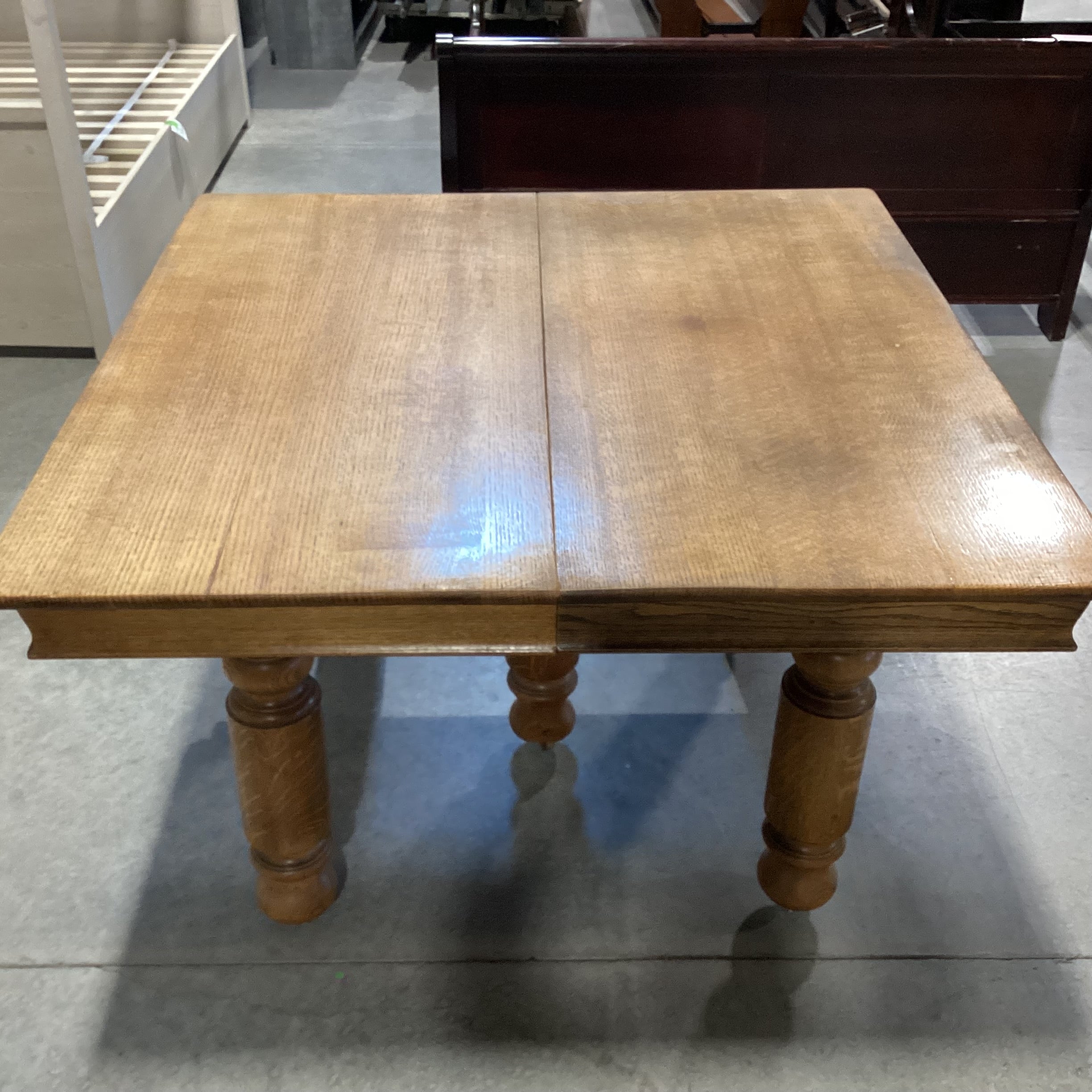 Antique Carved Oak on Casters Dining Table 48"x 48"x 30.5"