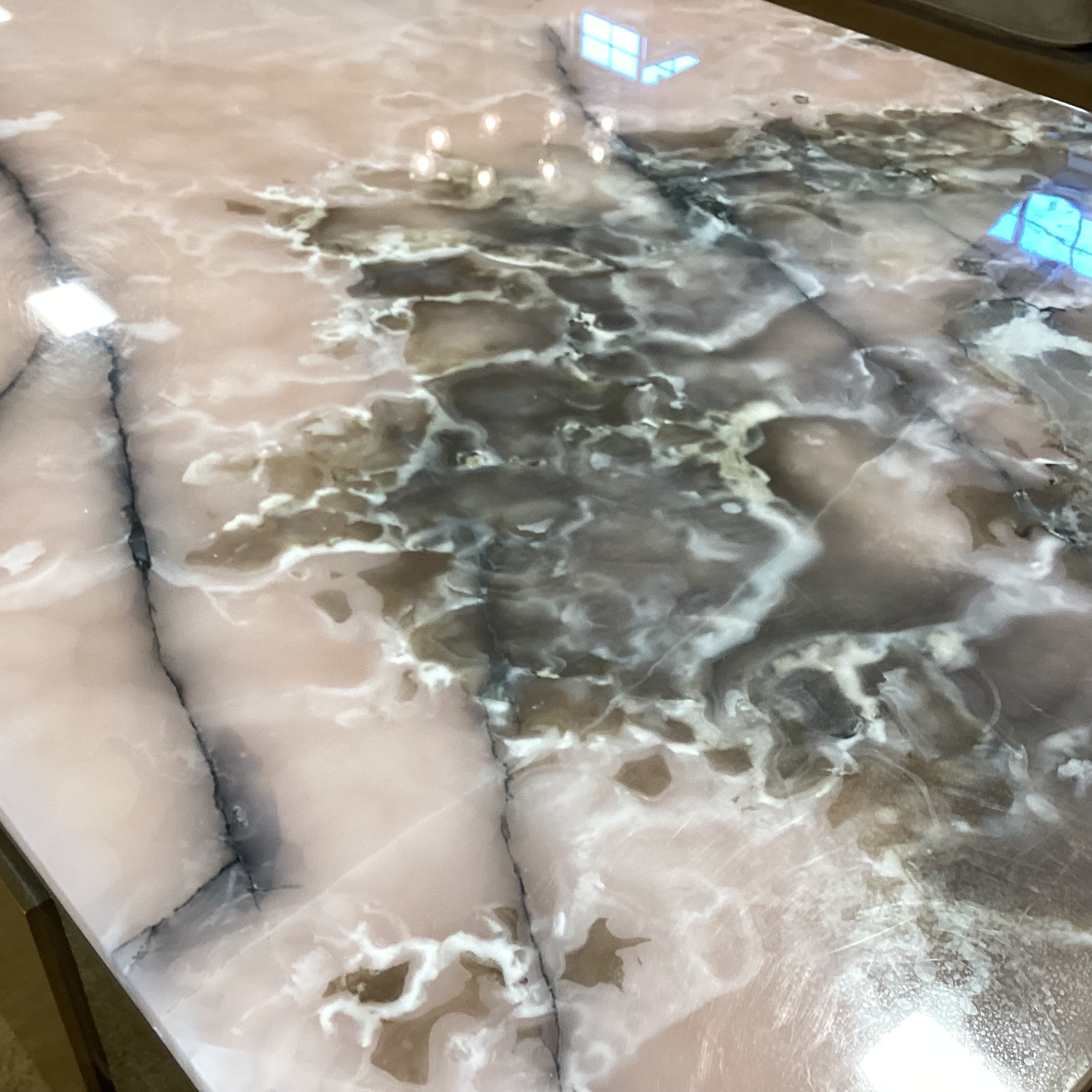 Lorin Marsh Ltd Kimono Pink Onyx Nickel Plate & Brass Custom Coffee Table 66"x 38"x 17"