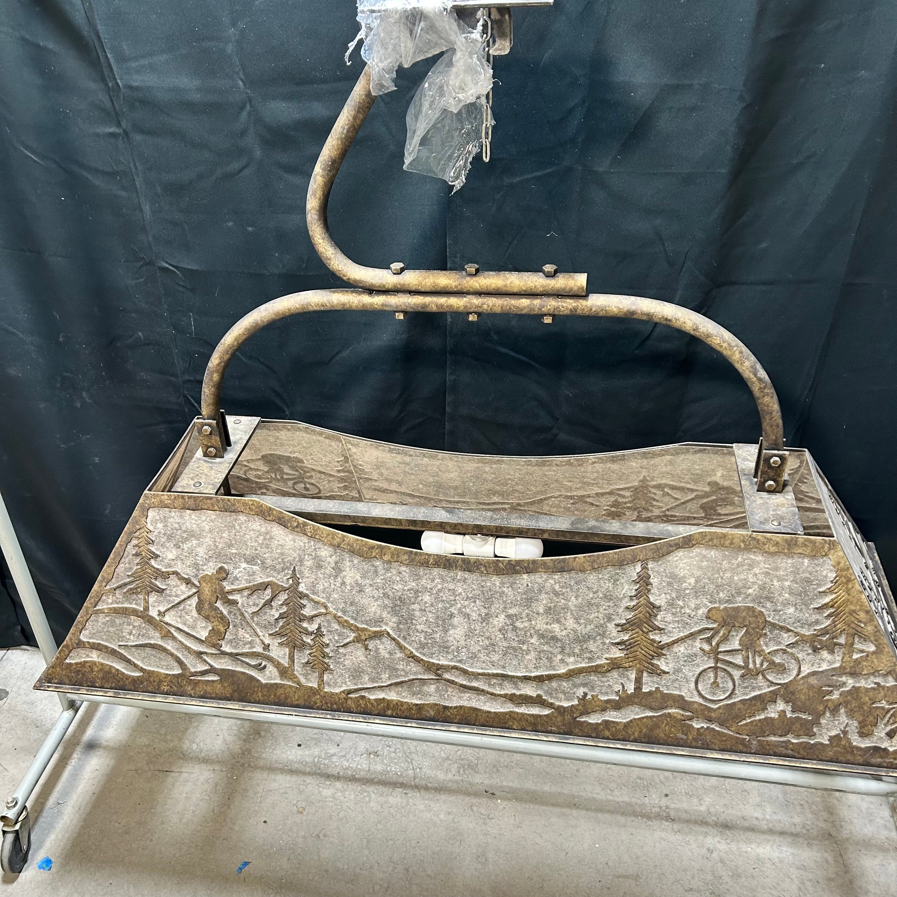 One Of A Kind Oblong Ski Chair Lift Mounting Arm Outdoor Them Mica And Steel Pendant Chandelier 60"x22"x 42"