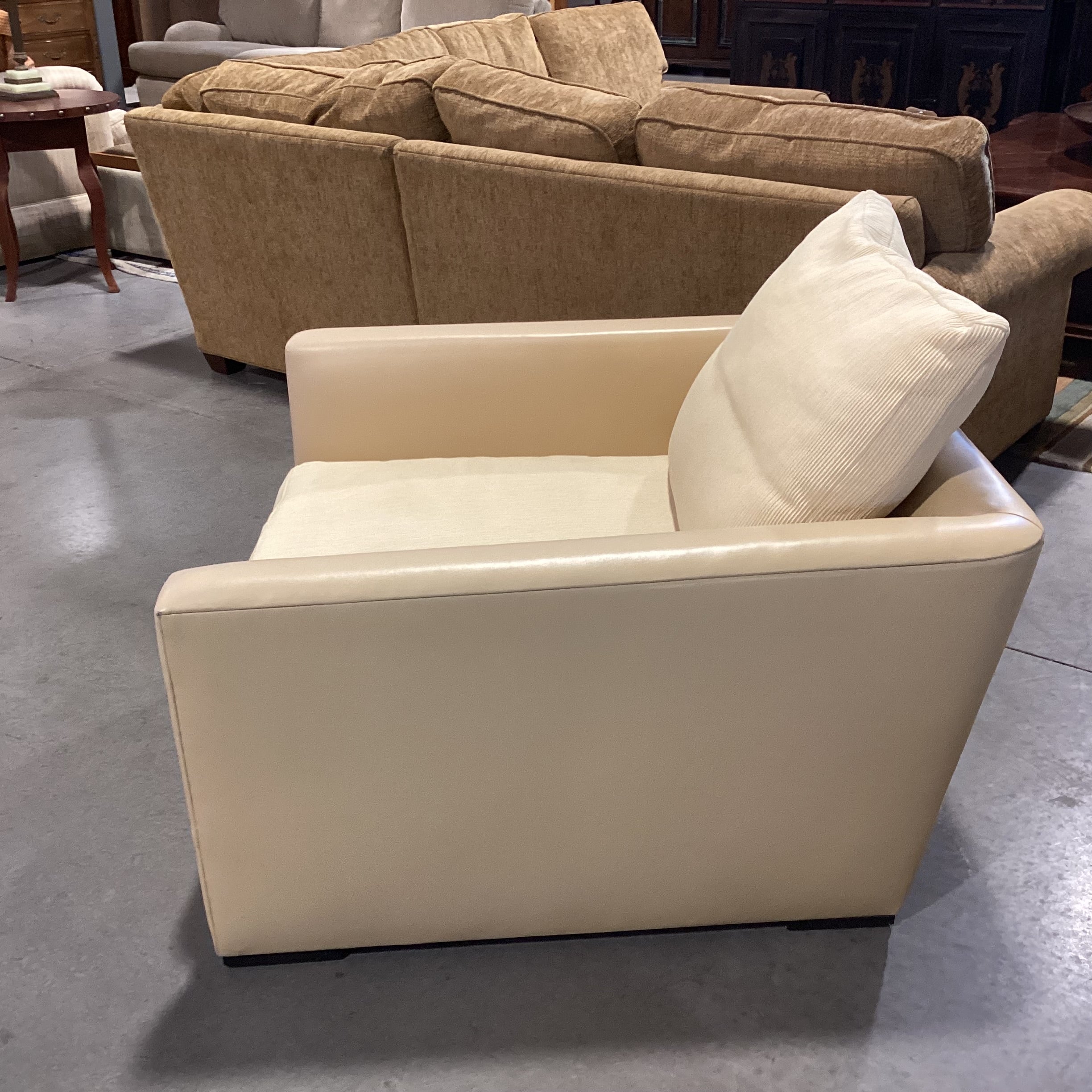 Gina B Custom Blonde Leather & Ribbed Upholstery Down Mix Chair 42"x 42"x 26"