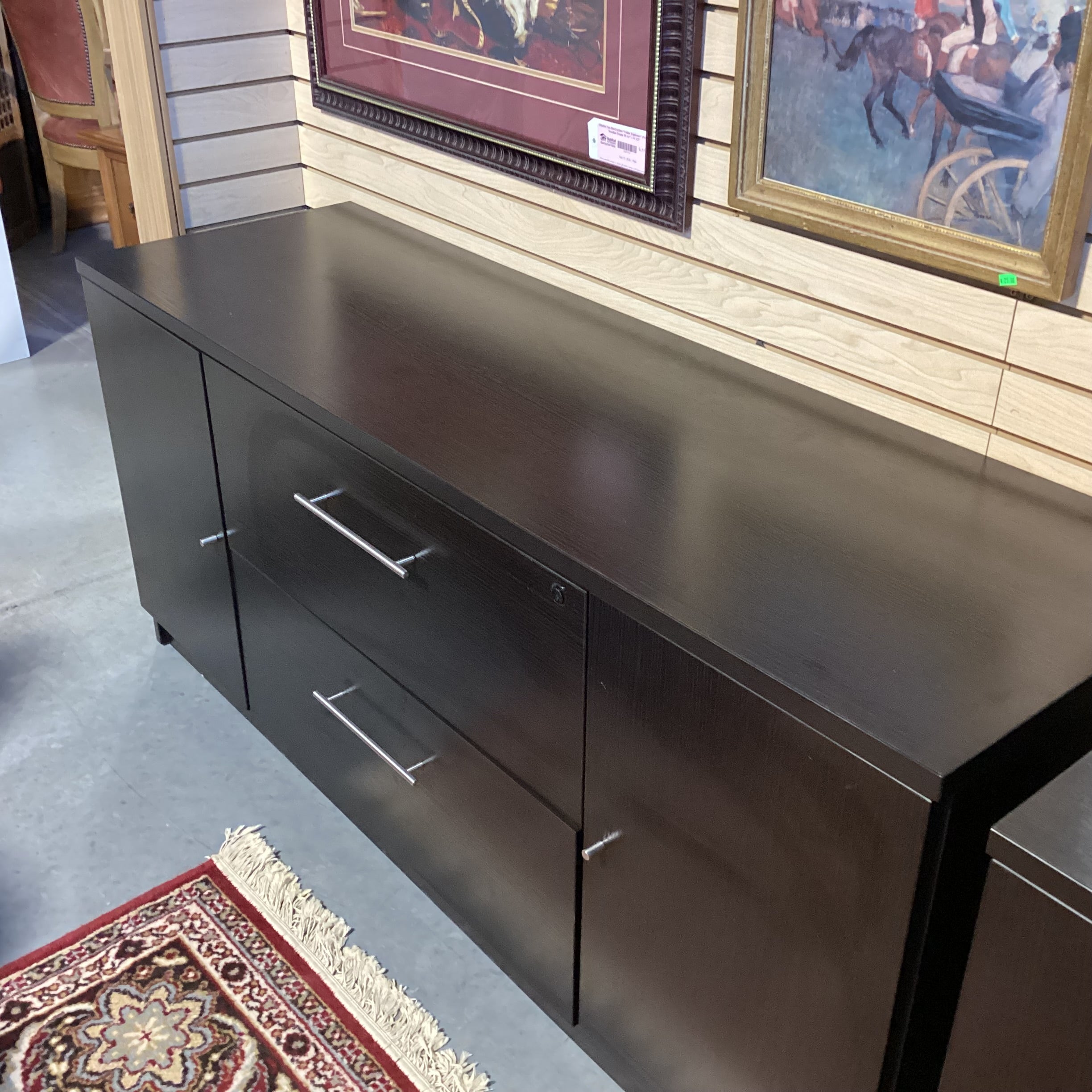 Dark Finish Wood Style Veneer 2 Door 2 Drawer Credenza 63"x 20"x 29"