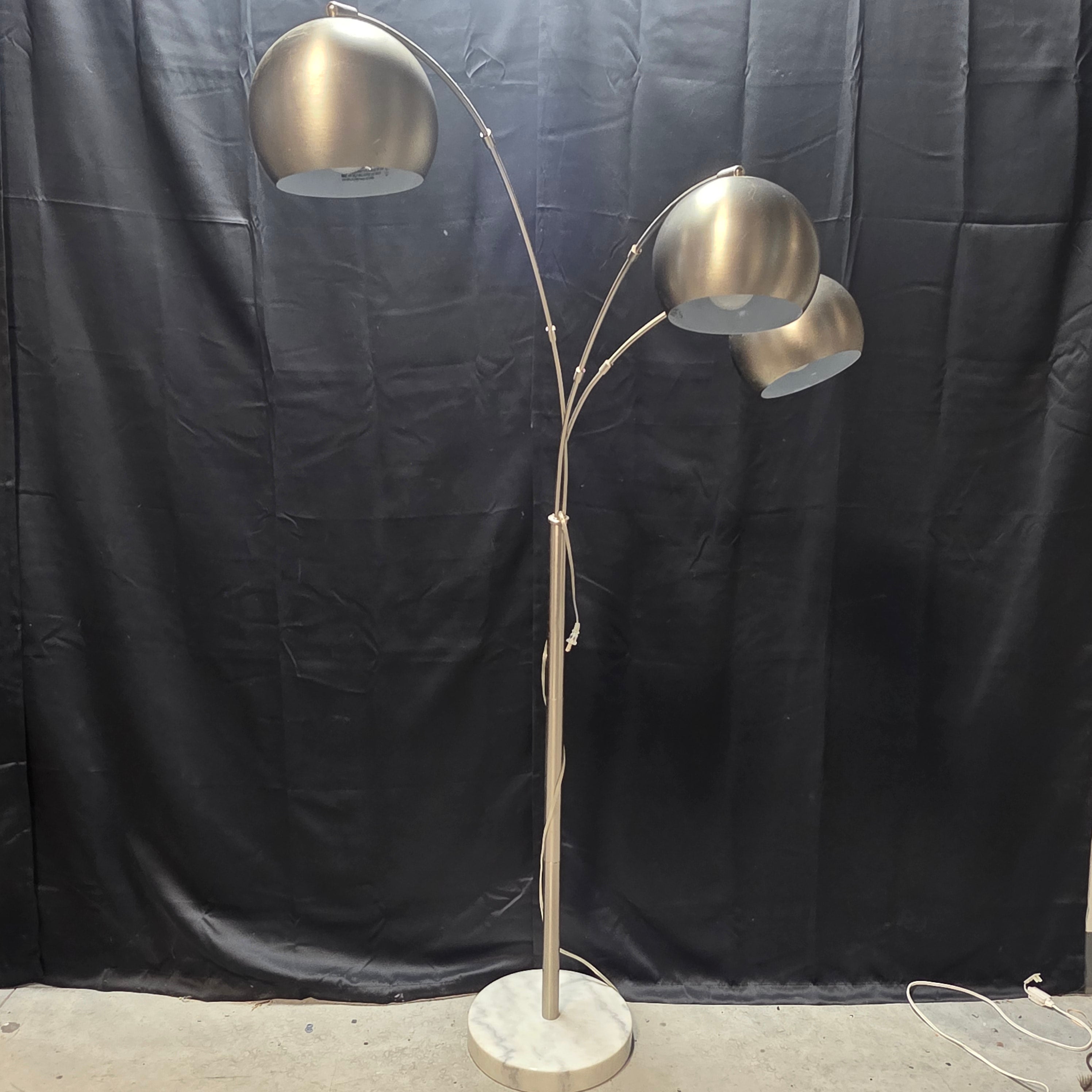 Metro Metal Globes Brushed Nickel Three Lights Arc Floor Lamp with Marble Base 39"x52"x71"