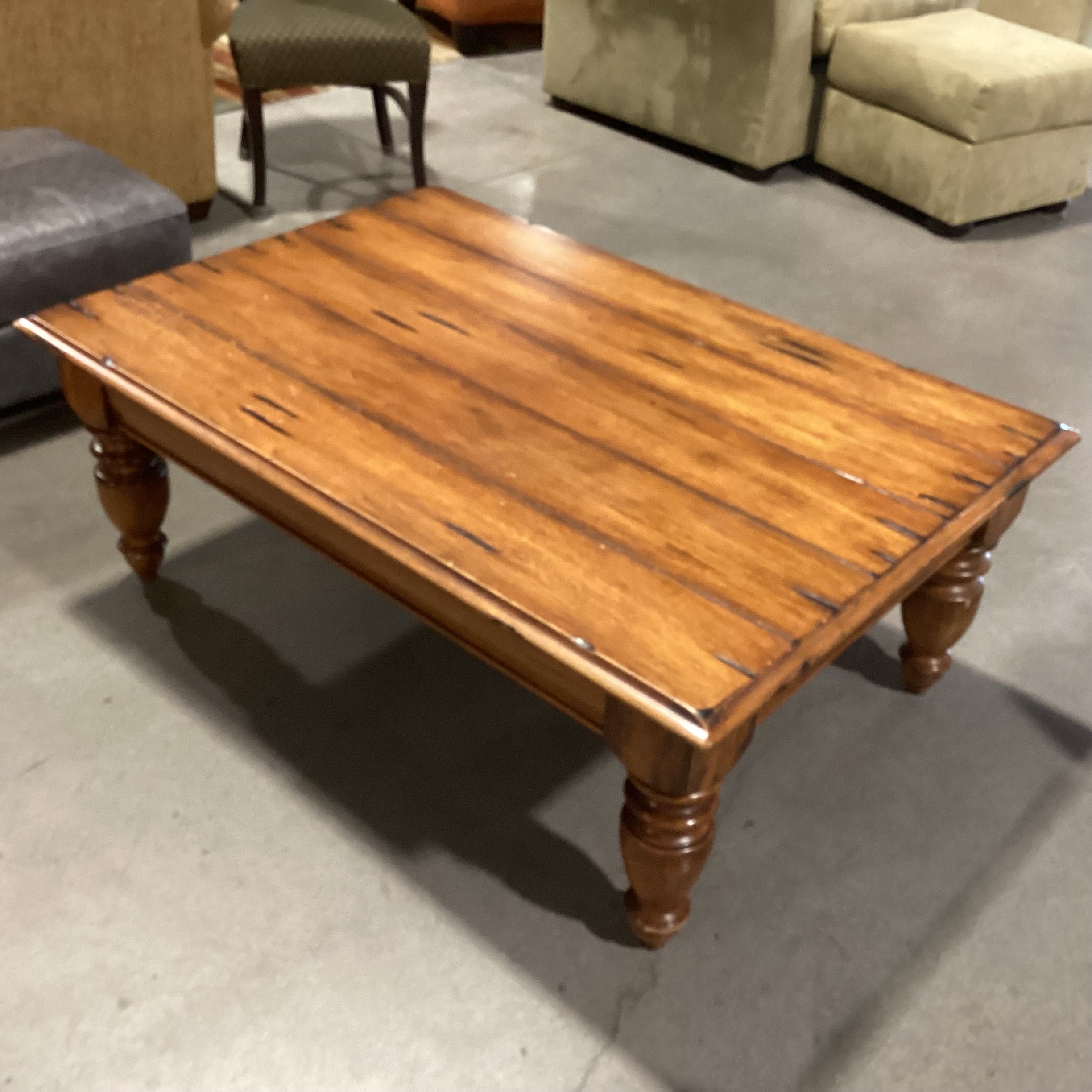 Distressed Finish Carved Wood Coffee Table 50"x 34"x 19"