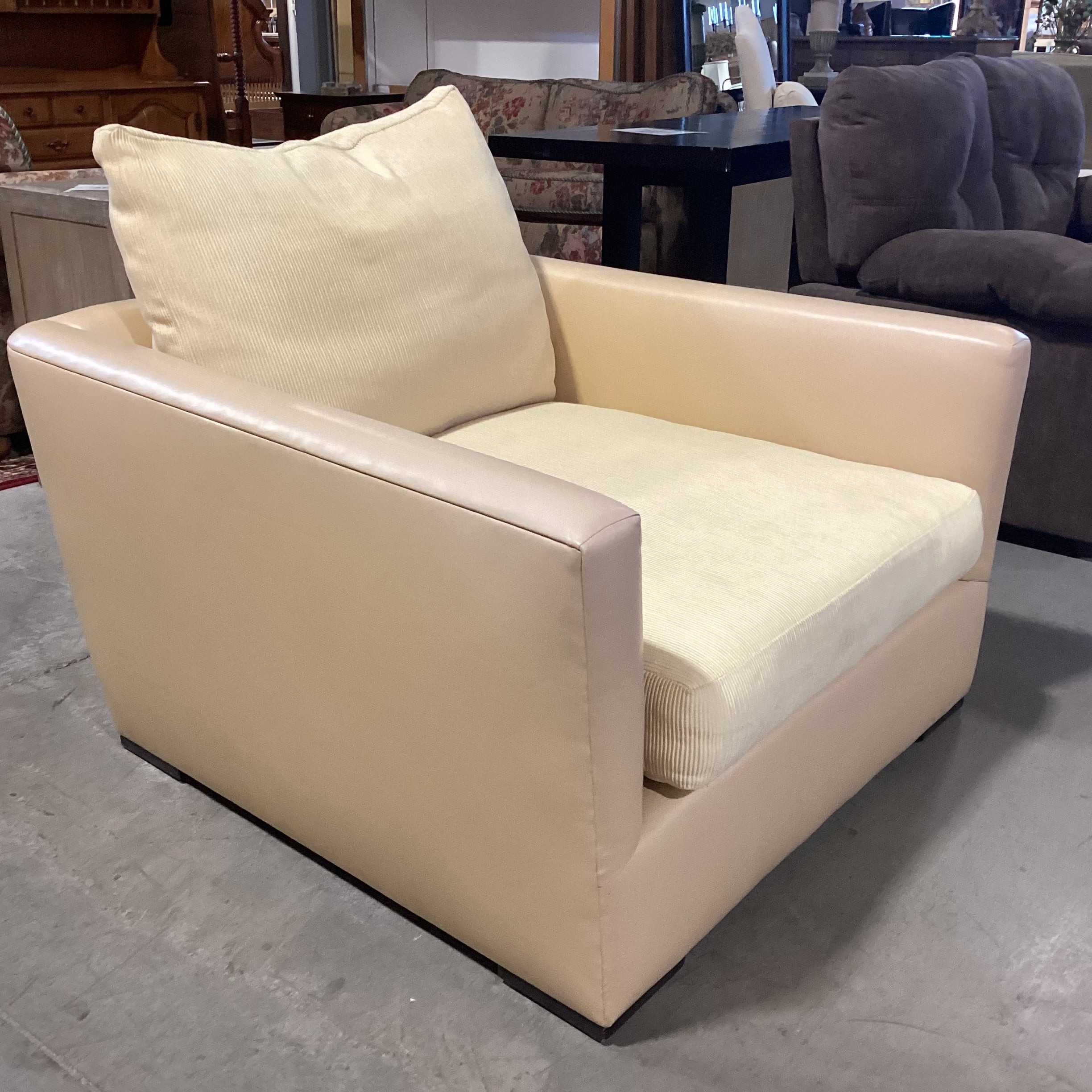 Gina B Custom Blonde Leather & Ribbed Upholstery Down Mix Chair 42"x 42"x 26"