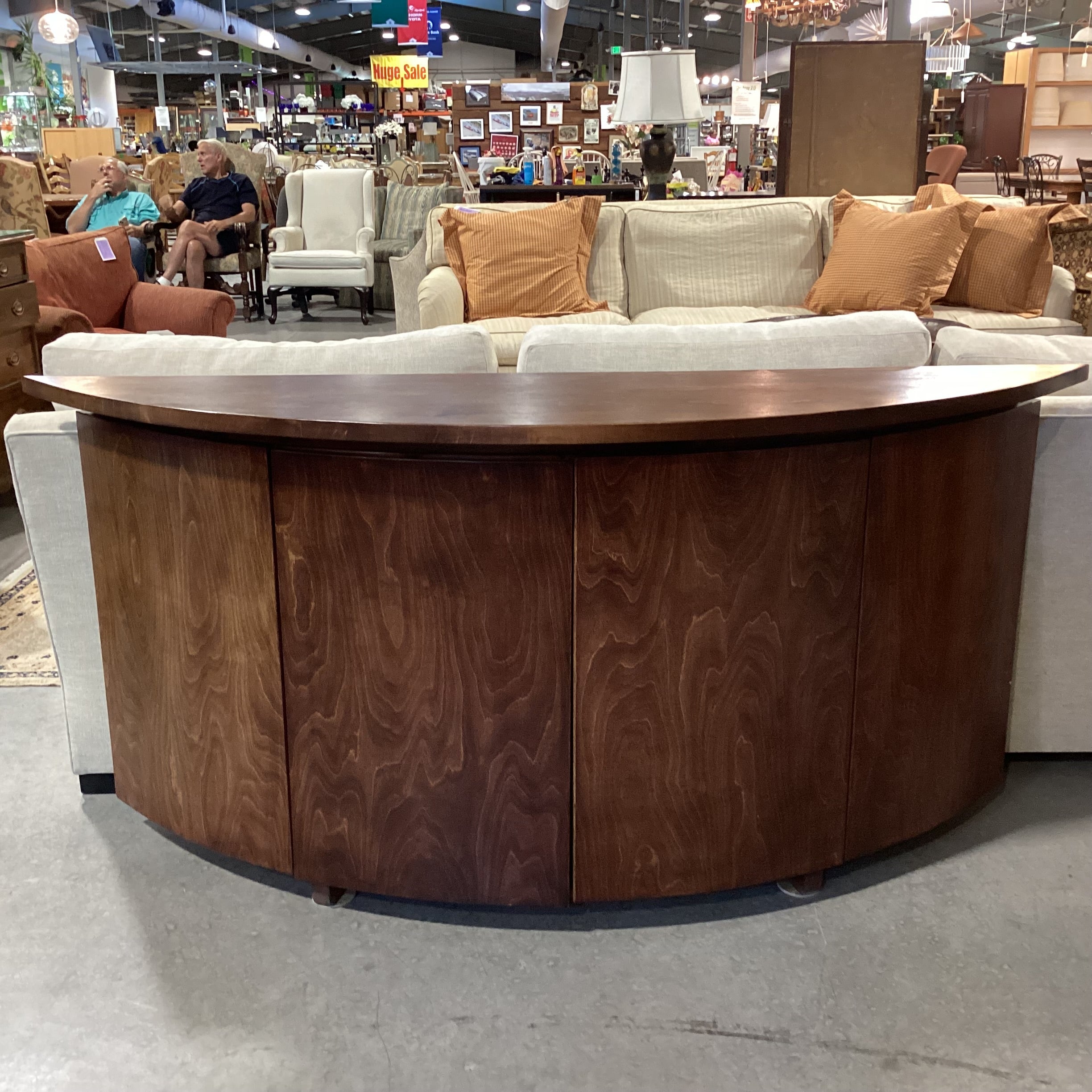 Finish Wood Half Moon 2 Door with Shelves Console 73.5"x 18.5"x 34.5"