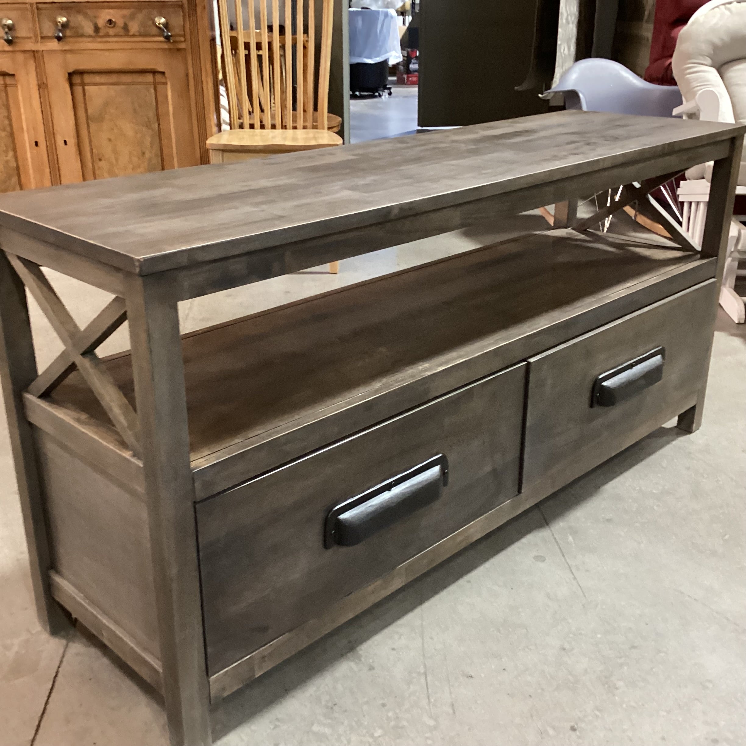 Farm House Washed Grey 2 Drawer with Shelf Console 54"x 16"x 26"