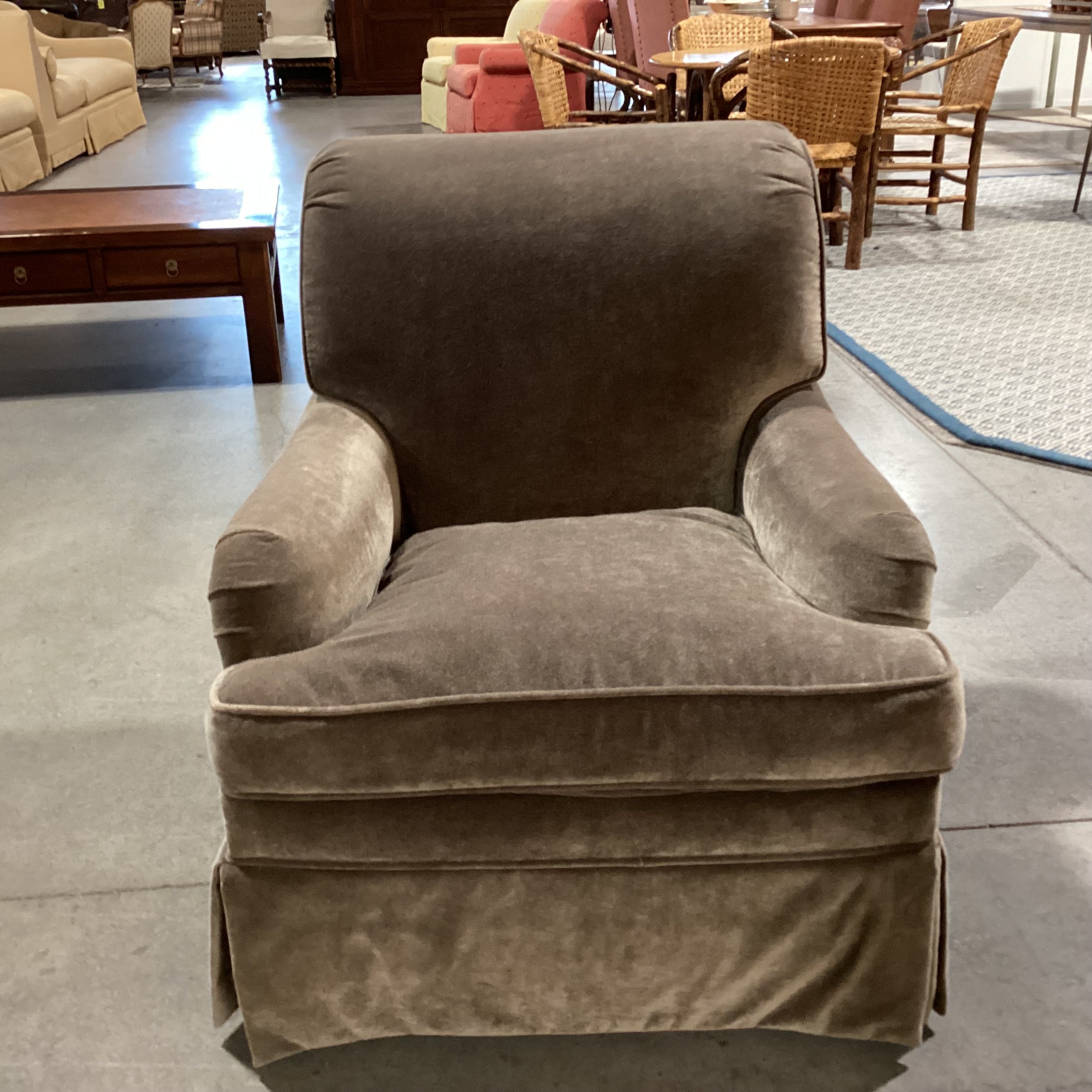 Taupe Grey Velvet Swivel Chair 31.5"x 36"x 35"