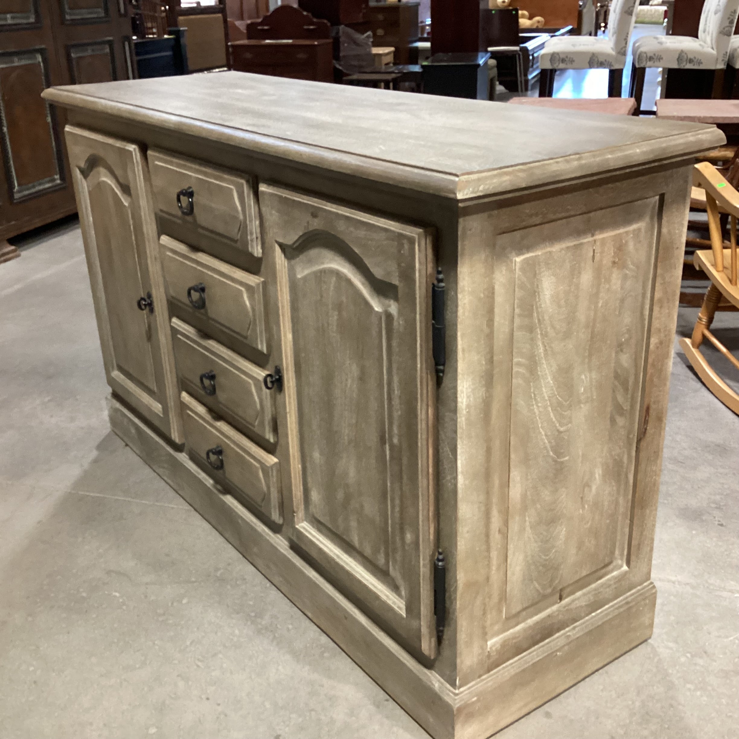 Pottery Barn Linden Grey Washed Mango Wood 2 Door 4 Drawer Buffet Sideboard 60"x 20"x 36"