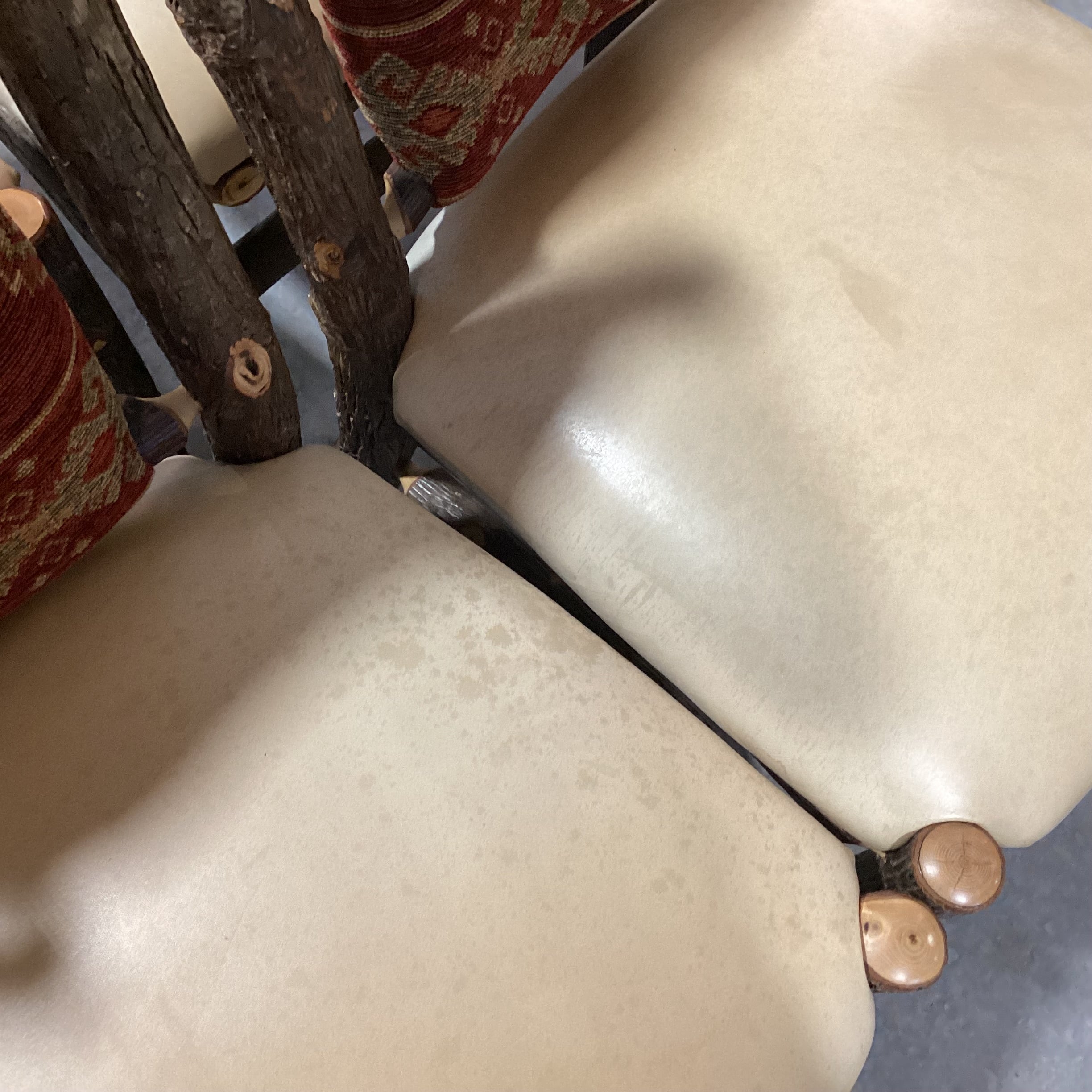 SET of 4 Hickory Log Leather & Uphostered Dining Chairs 20"x 20"x 40"