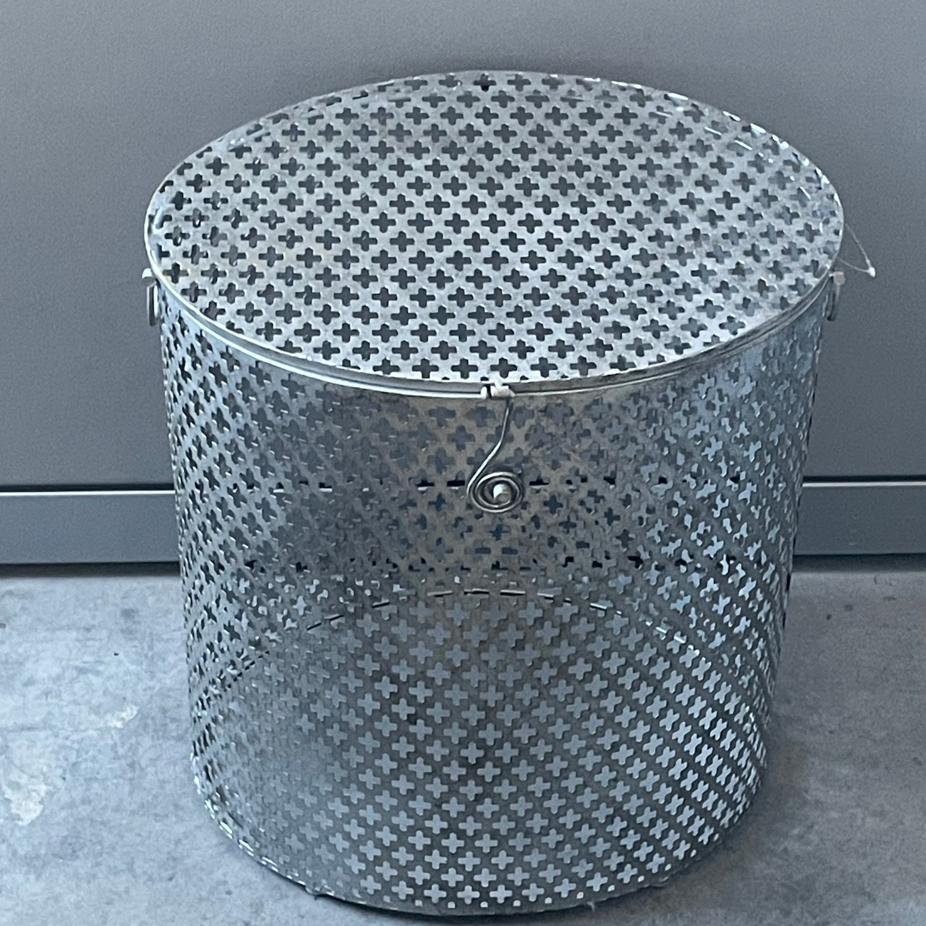 Mathiew Mategot Style Rigitulle Perforated Metal Lidded Hamper/End Table, 20"x 15"x 23"