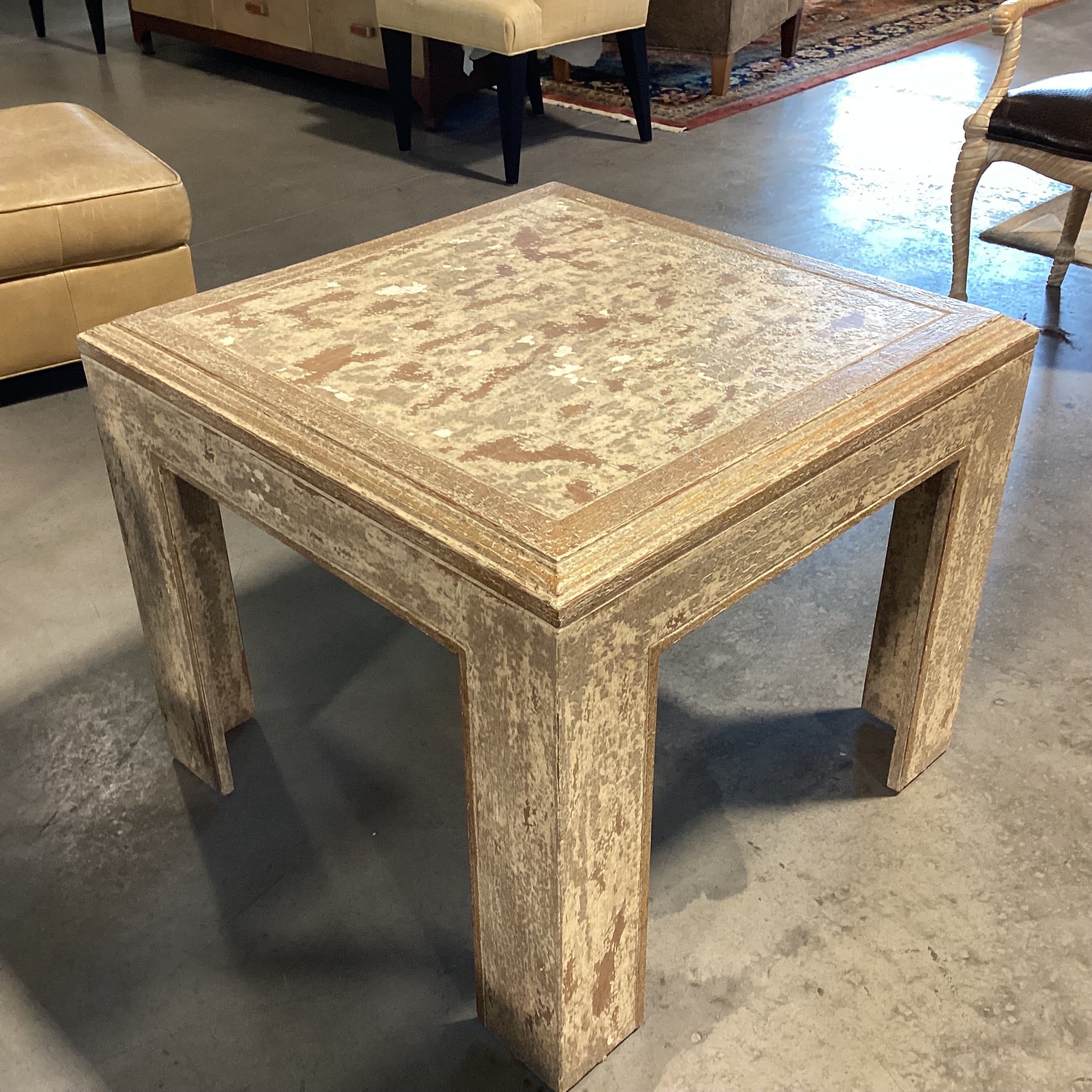 Antique Distressed Cream & Gold Wood Accent Table 29.5"x 29.5"x 24.5"