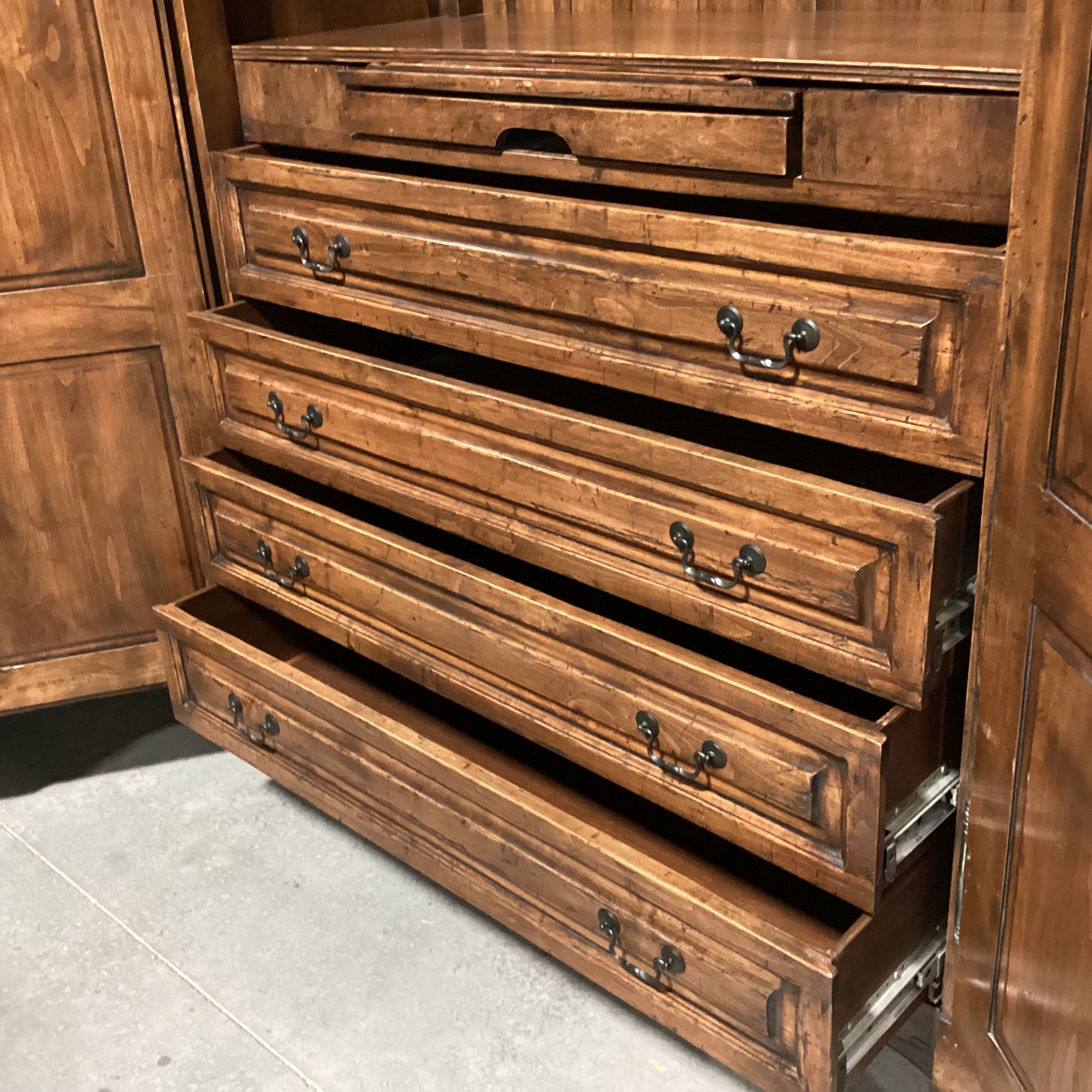 Dark Distressed Finish 2 Door 4 Drawer Armoire 59"x 26"x 85"