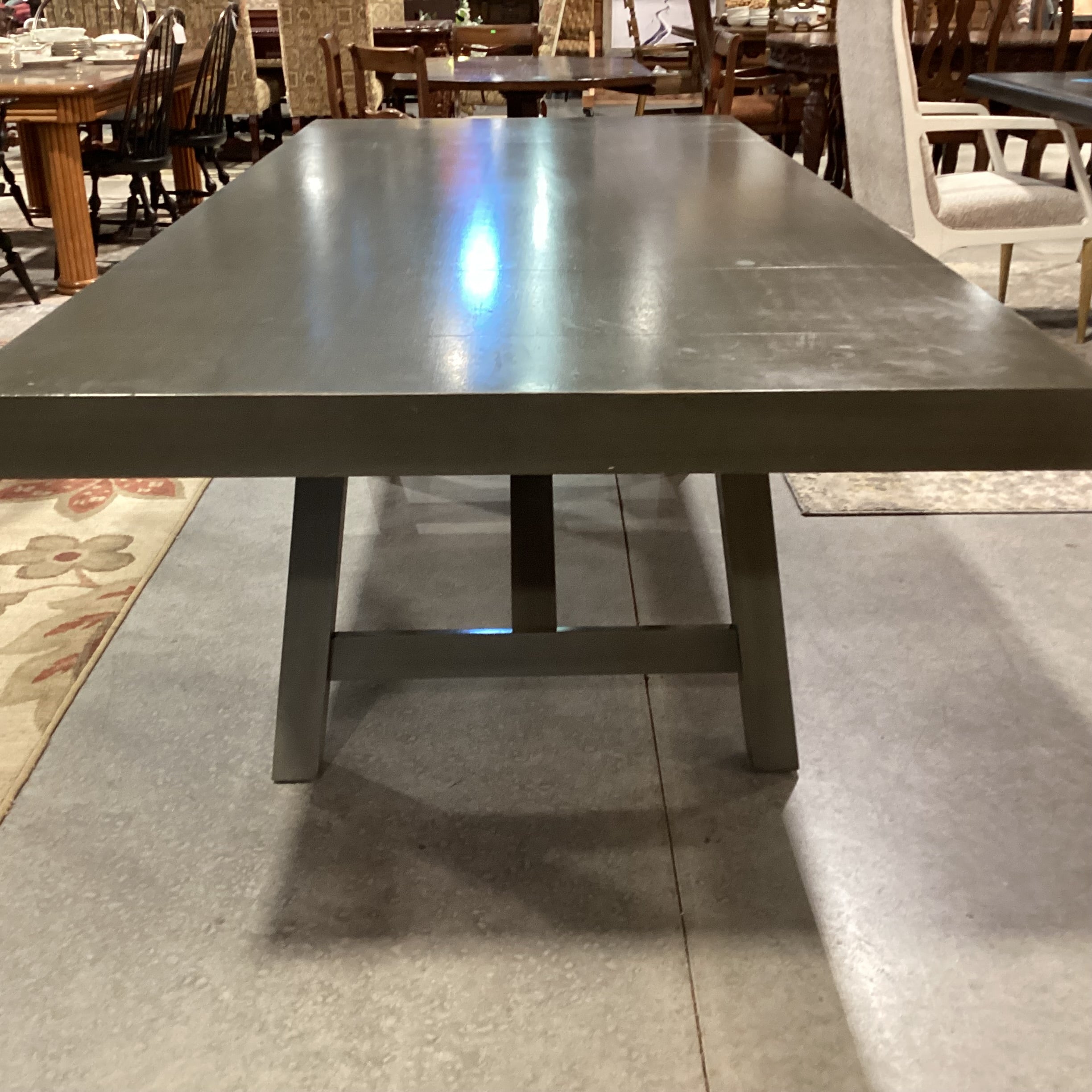 Standard Furniture Grey Finish Trestle & 2 End Leaves Dining Table 95"x 42"x 30"